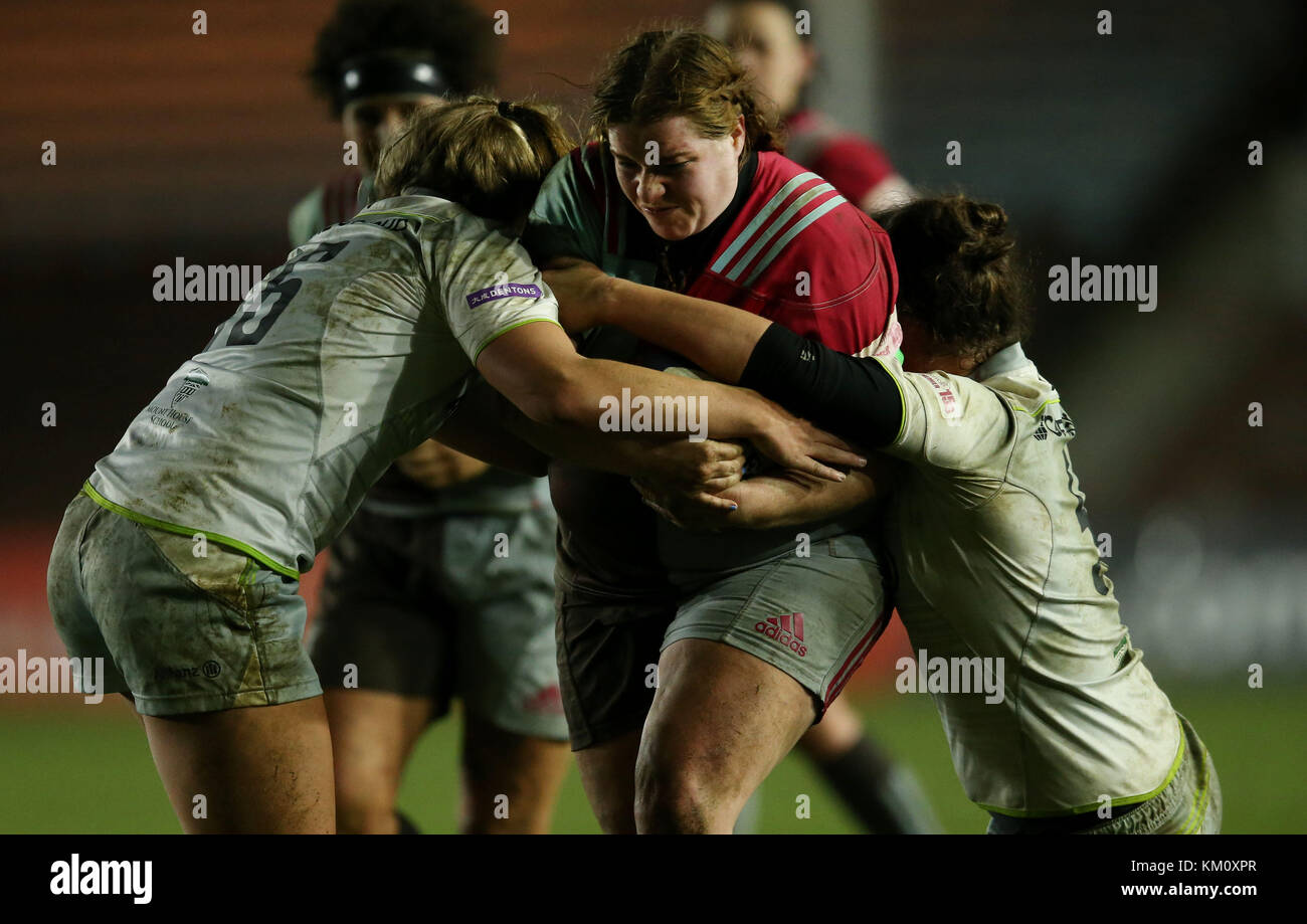 Harlekine Damen Chloe Edwards während der tyrrells Premier 15 s bei Twickenham Stoop, London. Stockfoto