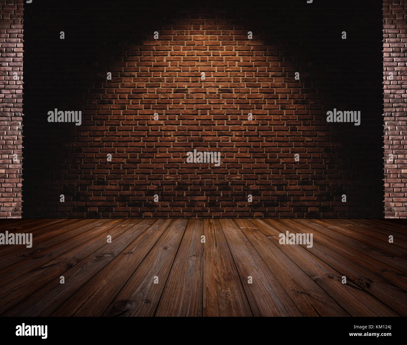 Mauer aus Stein und Holz, Lichtfleck auf Zentrum für Hintergrund Stockfoto
