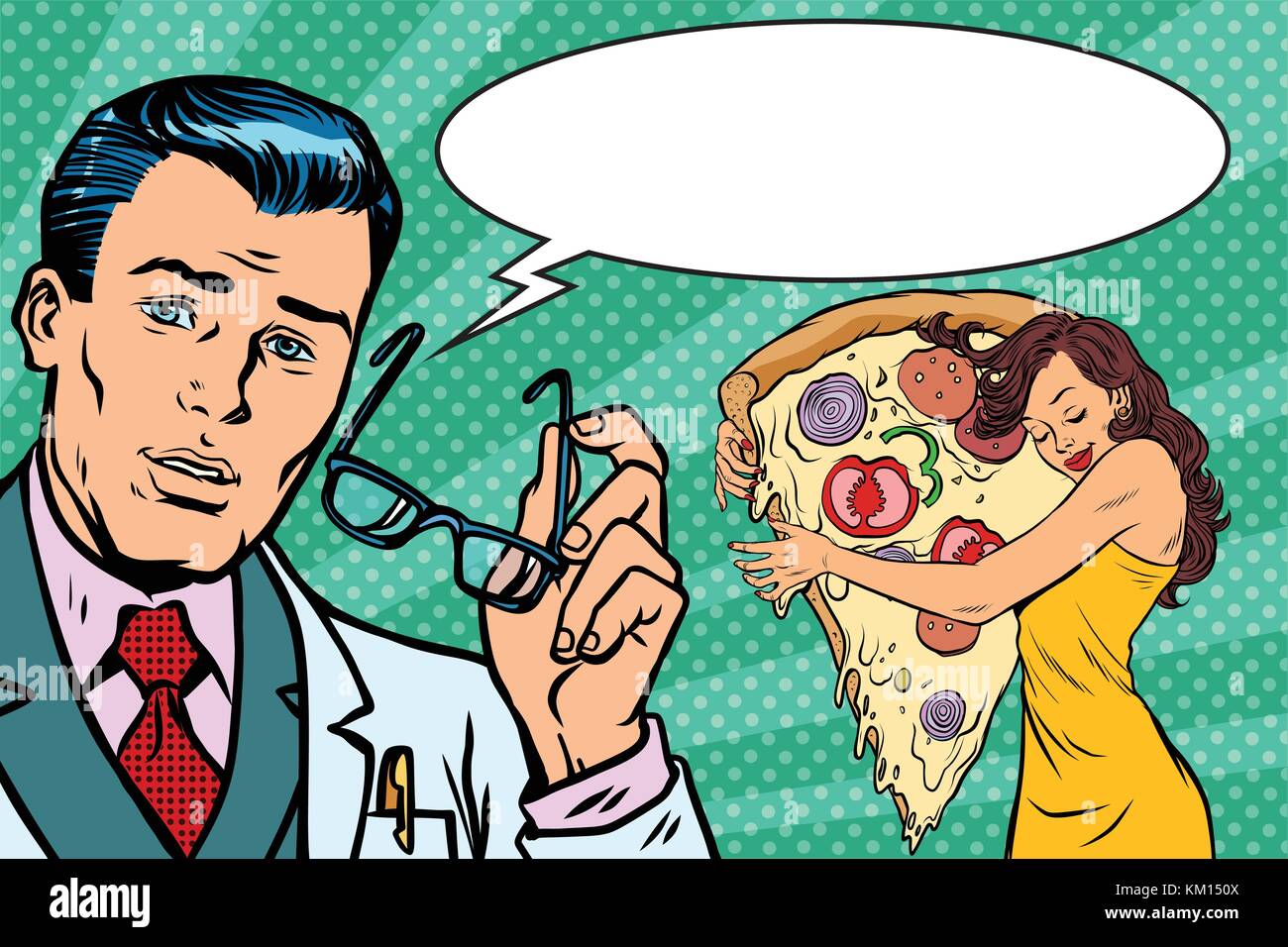 Arzt Diät und Frau mit Pizza Stock Vektor