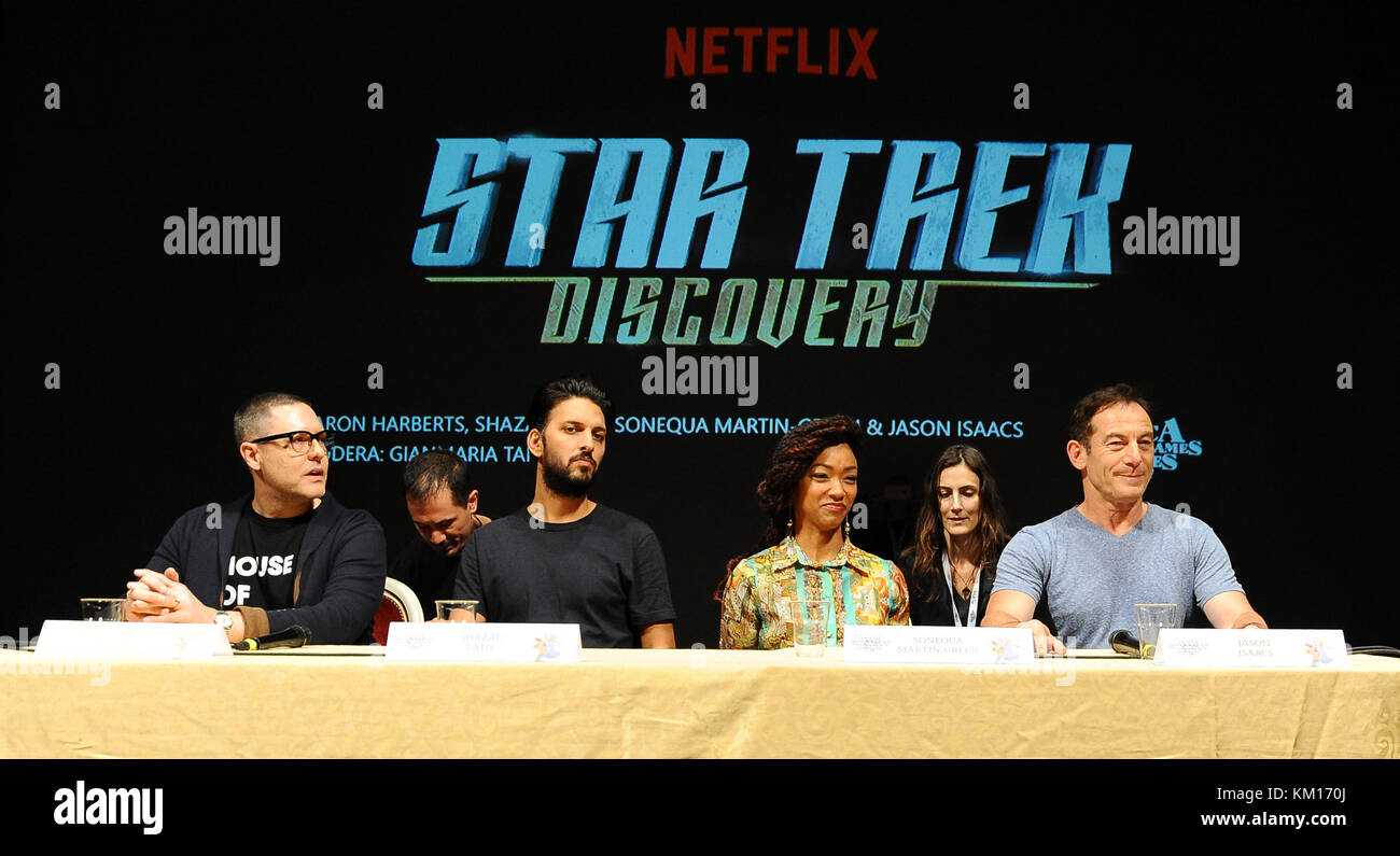 Comics und Spiele 'Star Trek Discovery'-Filmvorstellung im Al Teatro del Giglio auf der Piazza del Giglio Mit: Sonequa Martin, Shazad Latif, Jason Isaacs, Aaron Harberts Where: Lucca, LU, Italien Wenn: 02. Nov. 2017 Kredit: IPA/WENN.com Stockfoto