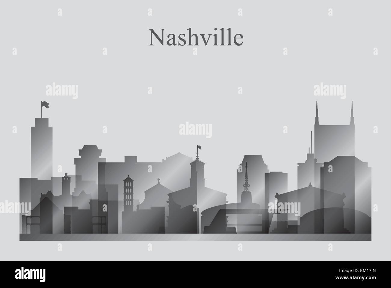 Nashville Skyline der Stadt Silhouette in Graustufen Vector Illustration Stock Vektor