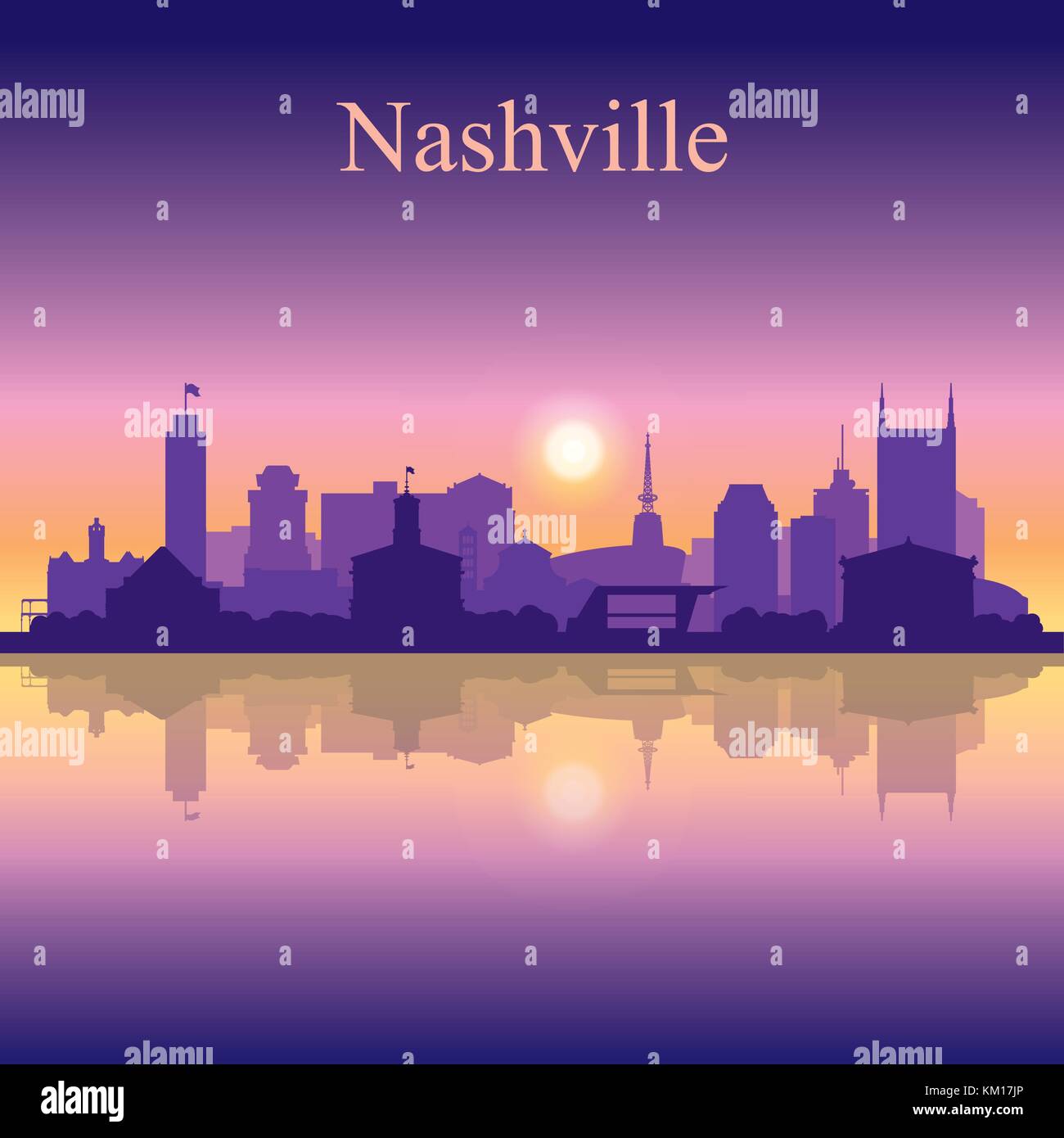 Nashville Silhouette am Sonnenuntergang Hintergrund Vector Illustration Stock Vektor