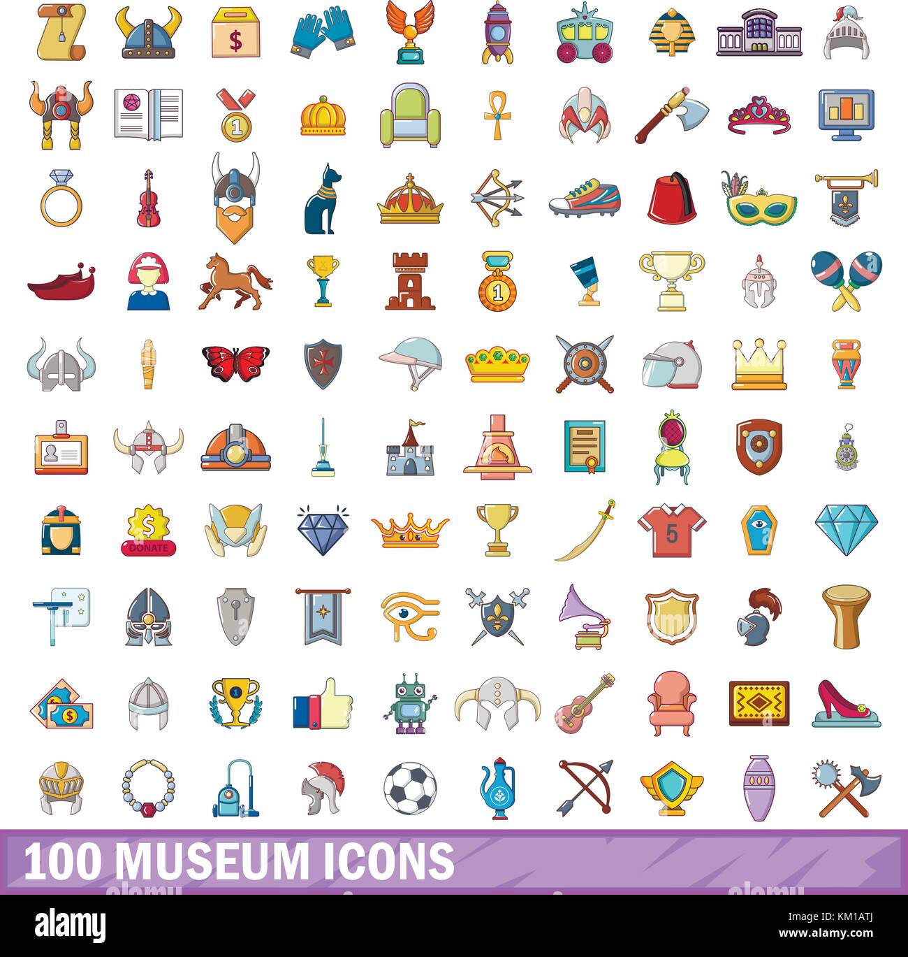 100 Museum Icons set, cartoon-Stil Stock Vektor