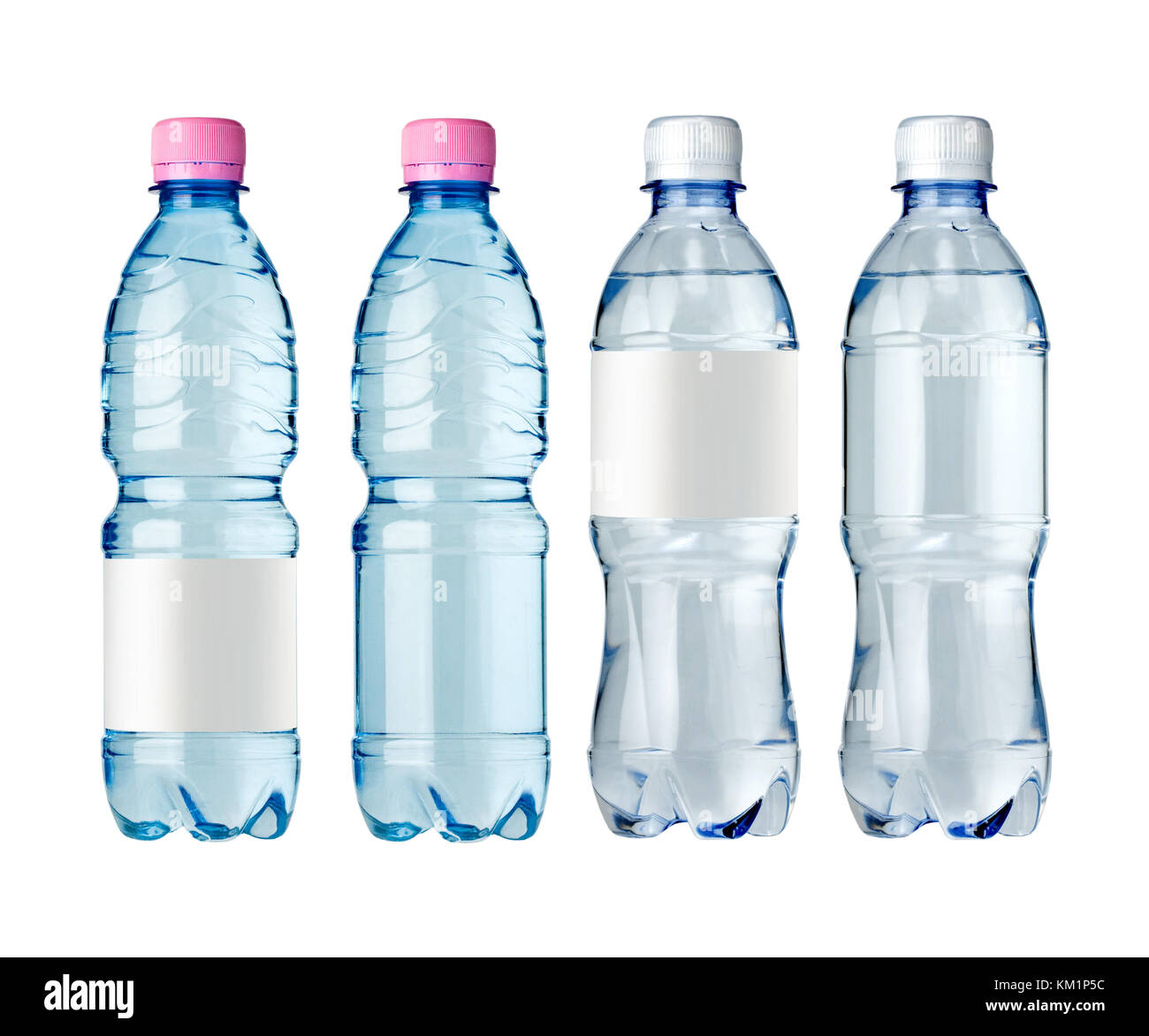 Wasserflaschen mit leeren Etikett. isoliert auf weißem Stockfoto