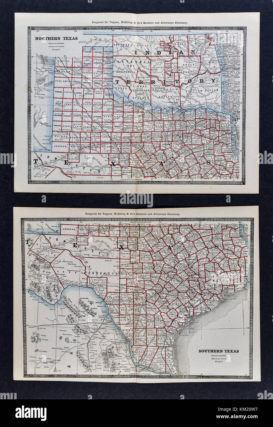 George Cram antike Karte von Atlas 1866 für Anwälte und Banker: Usa - Texas - Austin Houston San Antonio Dallas Fort Worth Galveston Stockfoto