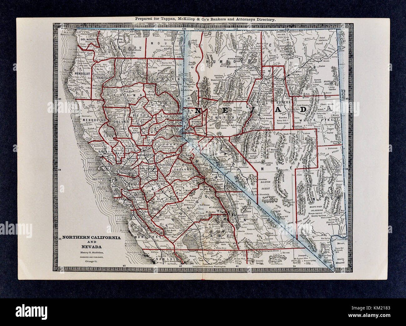George Cram antike Karte von Atlas 1866 für Anwälte und Banker: United States Northern California und Nevada San Francisco Stockfoto