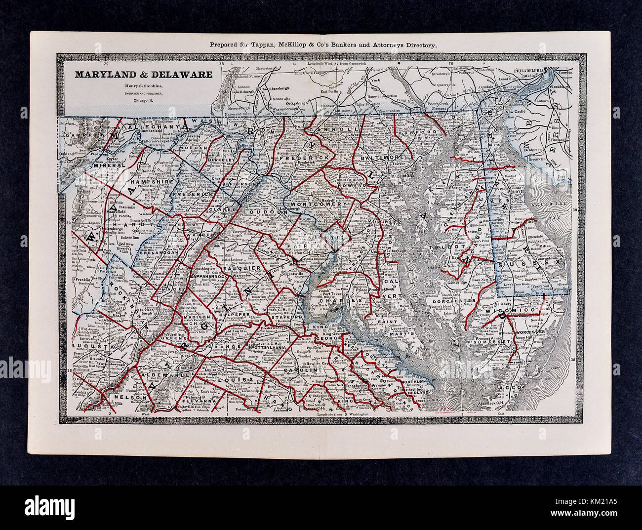 George Cram Antique Map von 1866 Atlas für Anwälte und Bankiers: United States - Maryland Delaware Virginia Washington DC Stockfoto