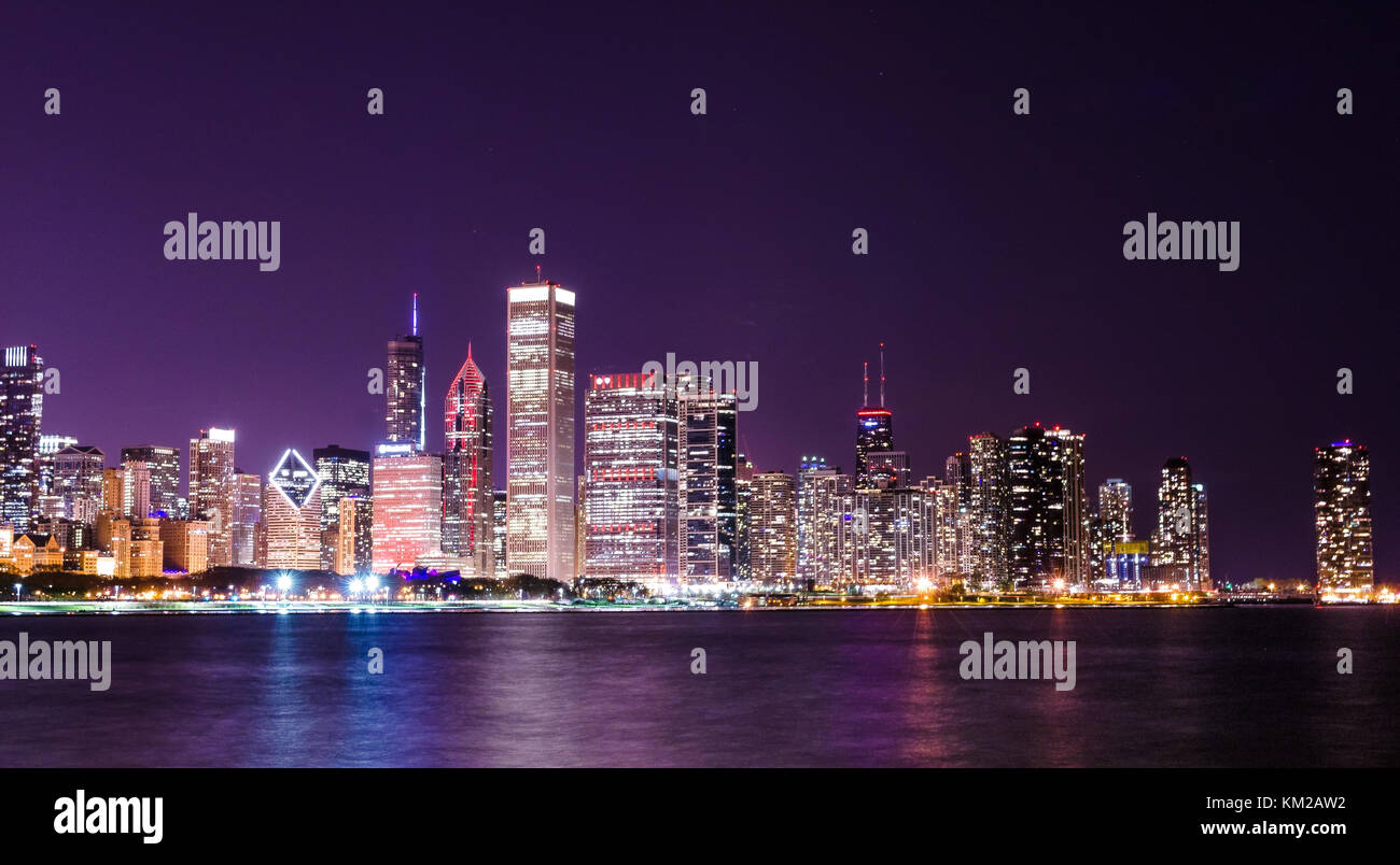 Chicago Skyline bei Nacht Stockfoto