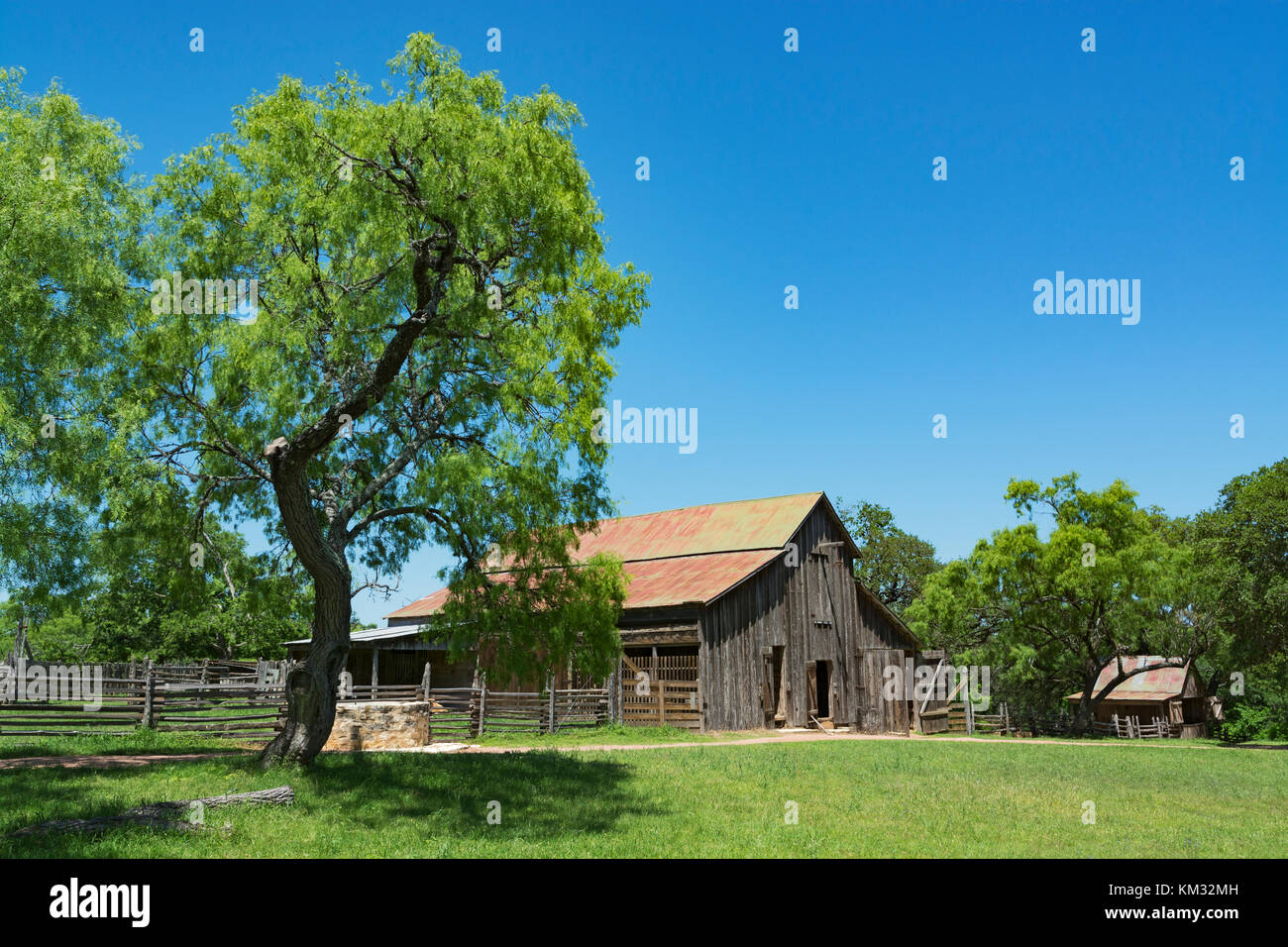 Texas, Stonewall, lbj State Park und historischen Ort, sauer-Beckmann, Living History Farm, ca. 1915-1918, Holz- Scheune Stockfoto