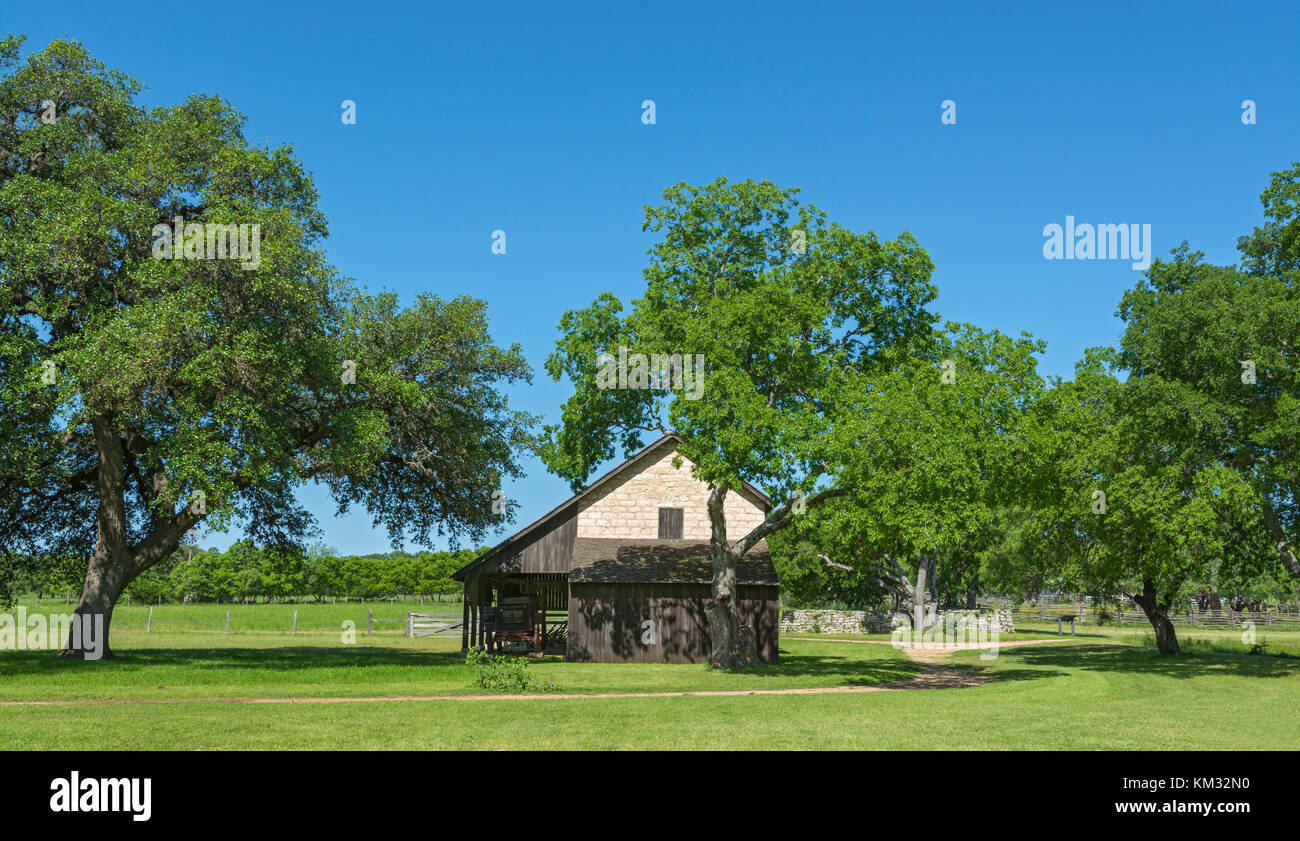 Texas, Johnson City, Lyndon B. Johnson National Historic Park, Johnson Siedlung, Bruckner Stall, Scheune aus Stein erbaut 1884. Stockfoto