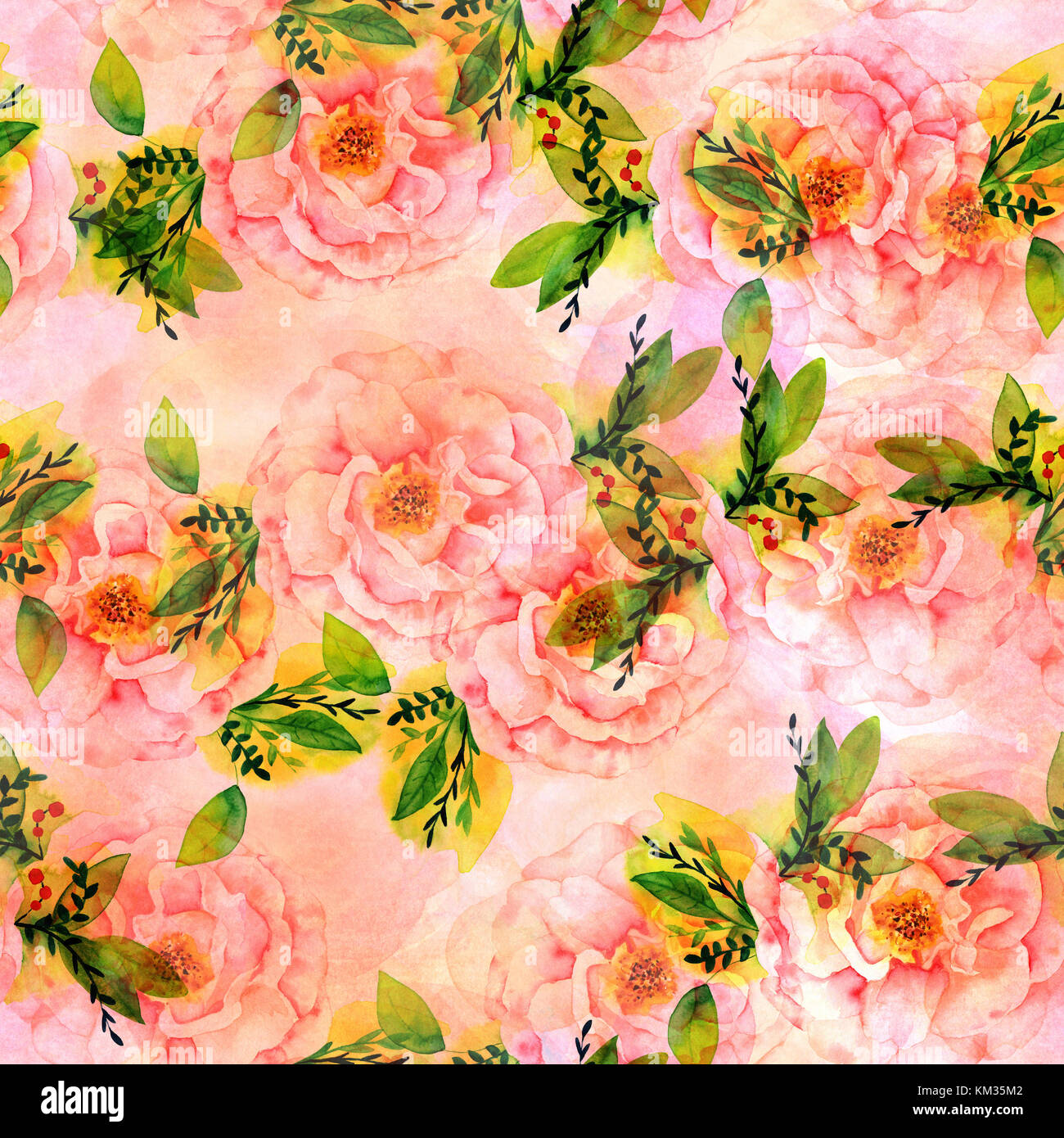 Nahtlose Aquarell rose bud und Blätter Muster Stockfoto