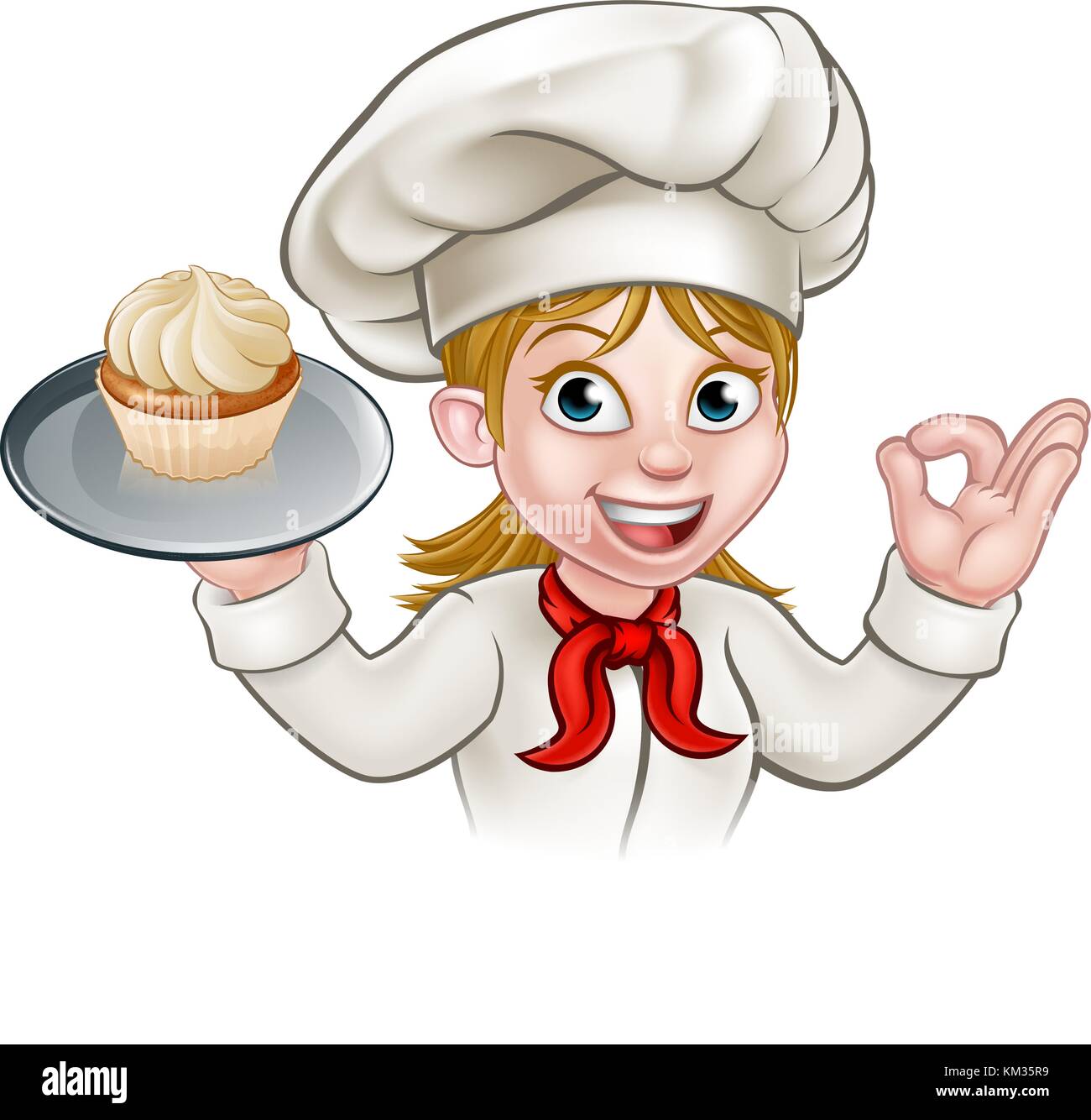 Cartoon Frau Konditorei Koch Baker Mit Cupcake Stock Vektor