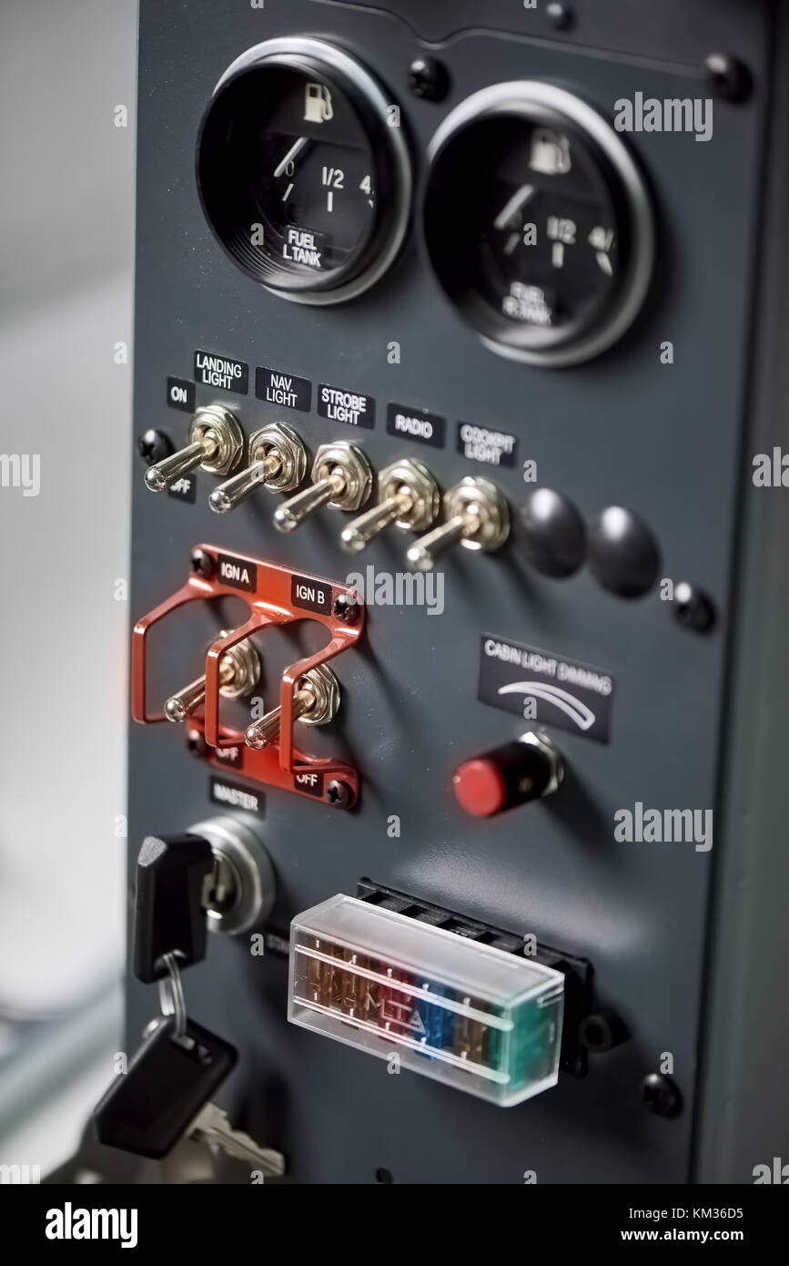 Flugzeug Dashboard, aus der Nähe. Stockfoto