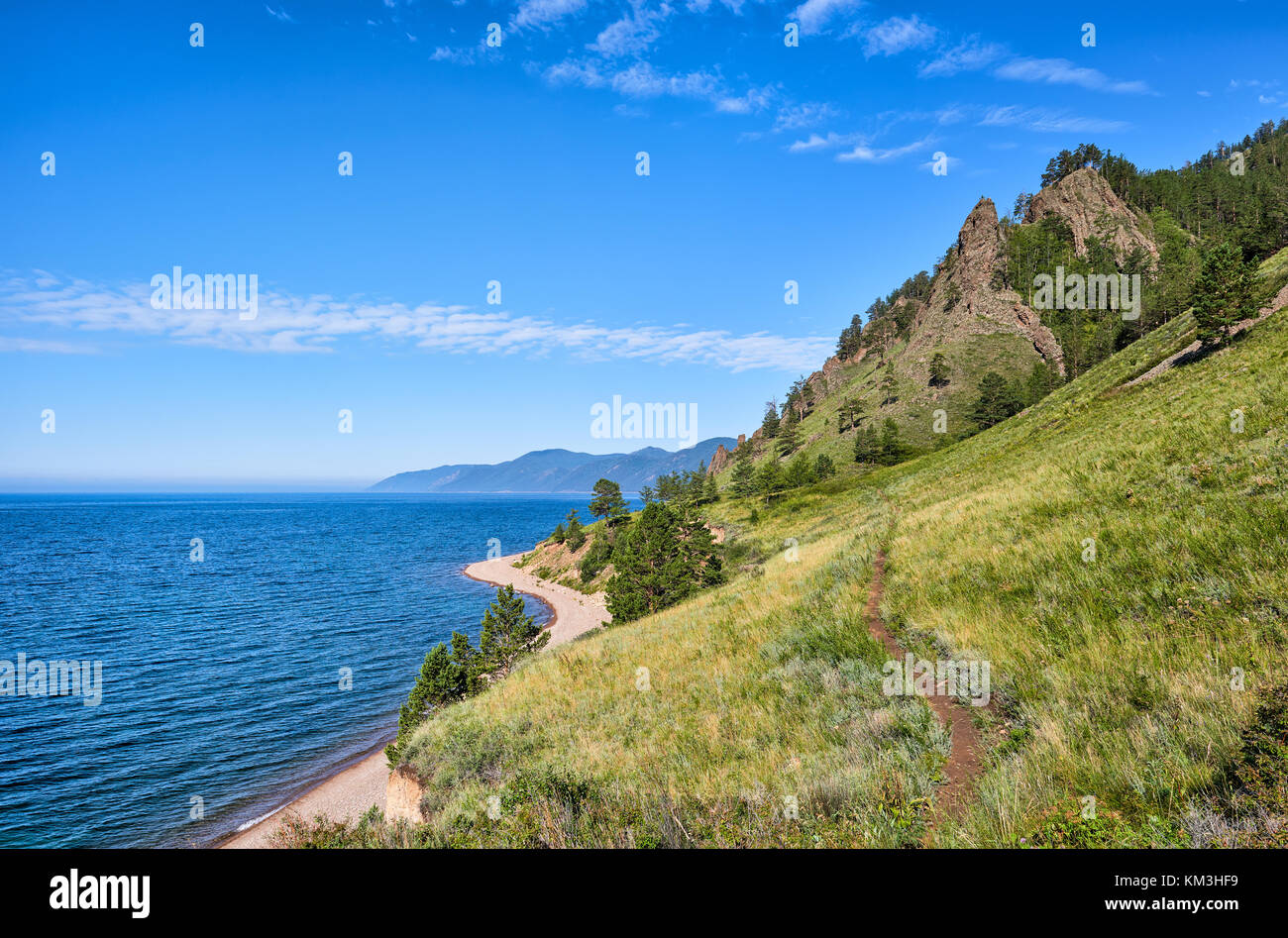 Website des Great Baikal Trail in der Nähe von Kap Sobolev. malerische Route entlang des Lake. irkutsk region. Russland Stockfoto