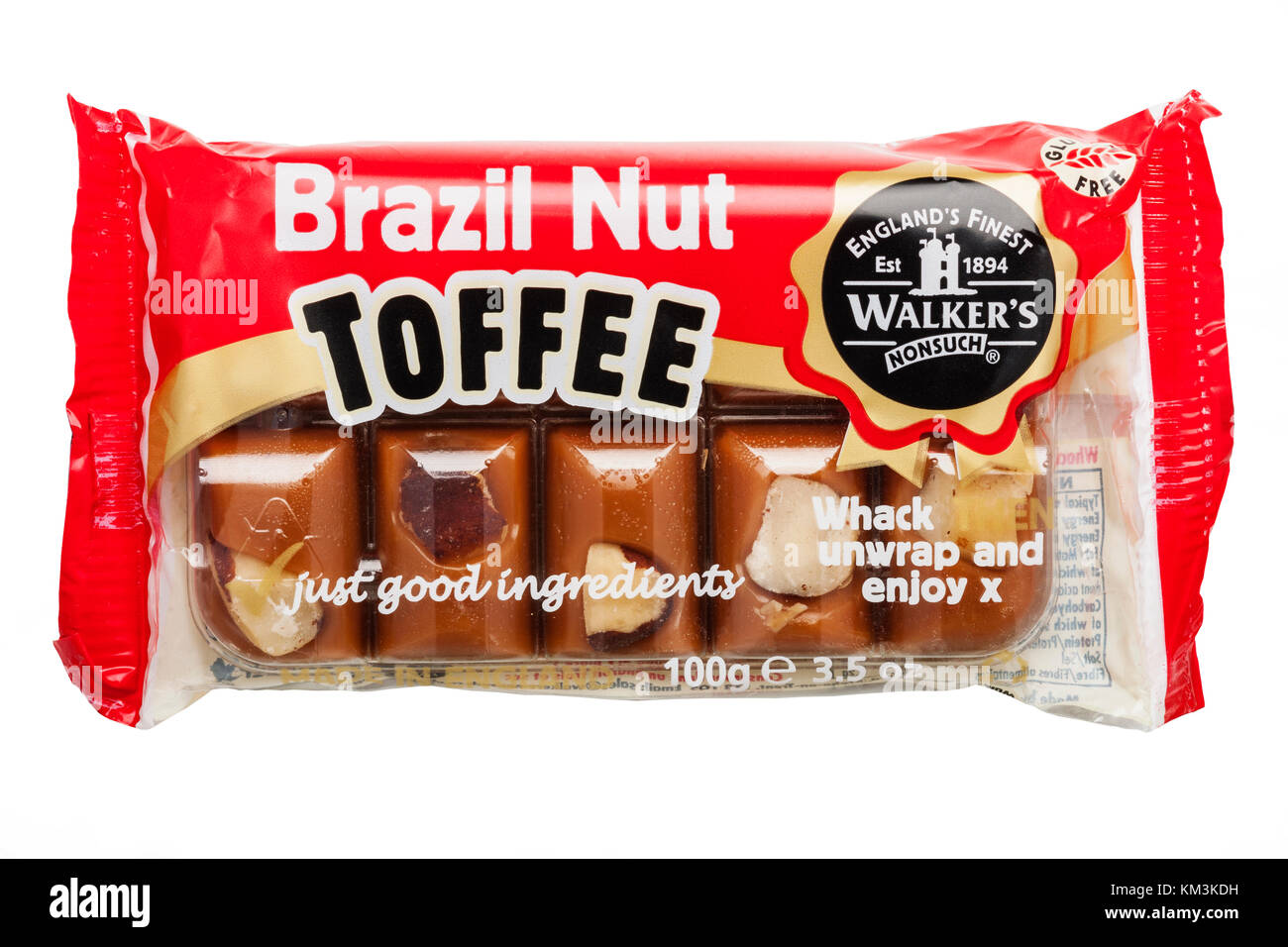 Eine Platte der Walker Brasilien Nuss toffee auf weißem Hintergrund Stockfoto