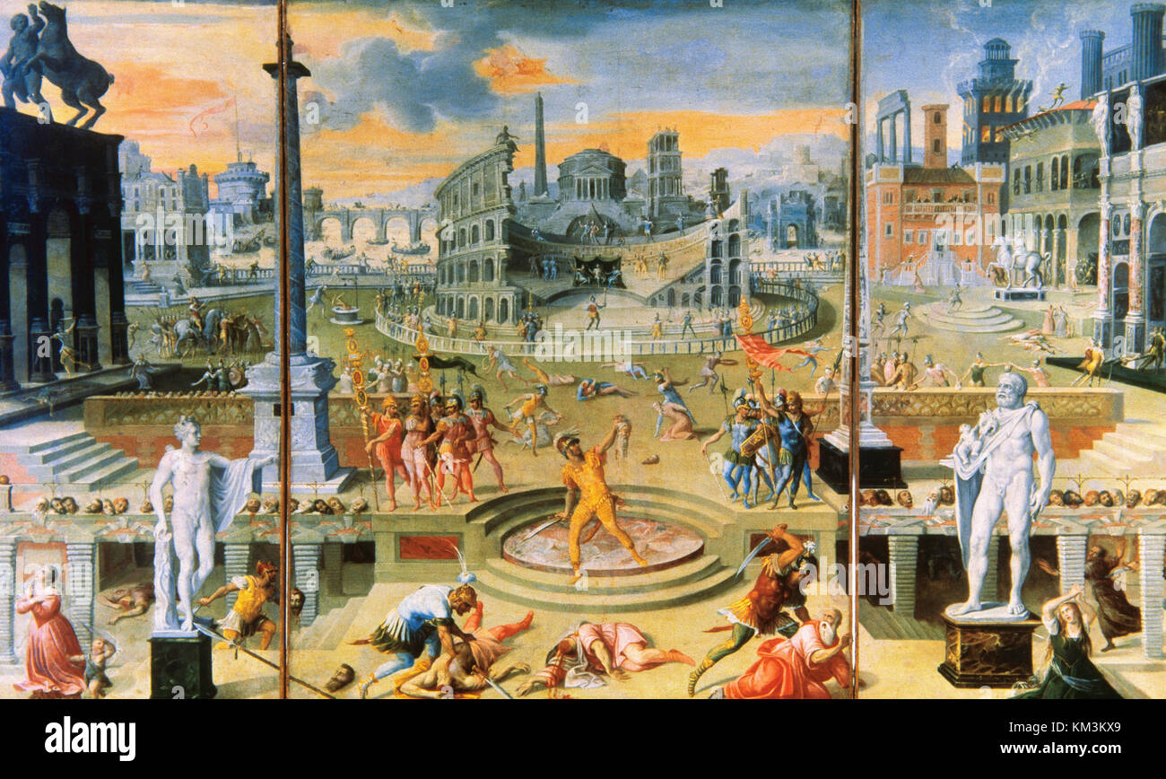 Antoine Caron (1521-1599). Französische Maler. Massaker an der Triumviarate, 1566. Louvre Museum. Paris. Frankreich. Stockfoto