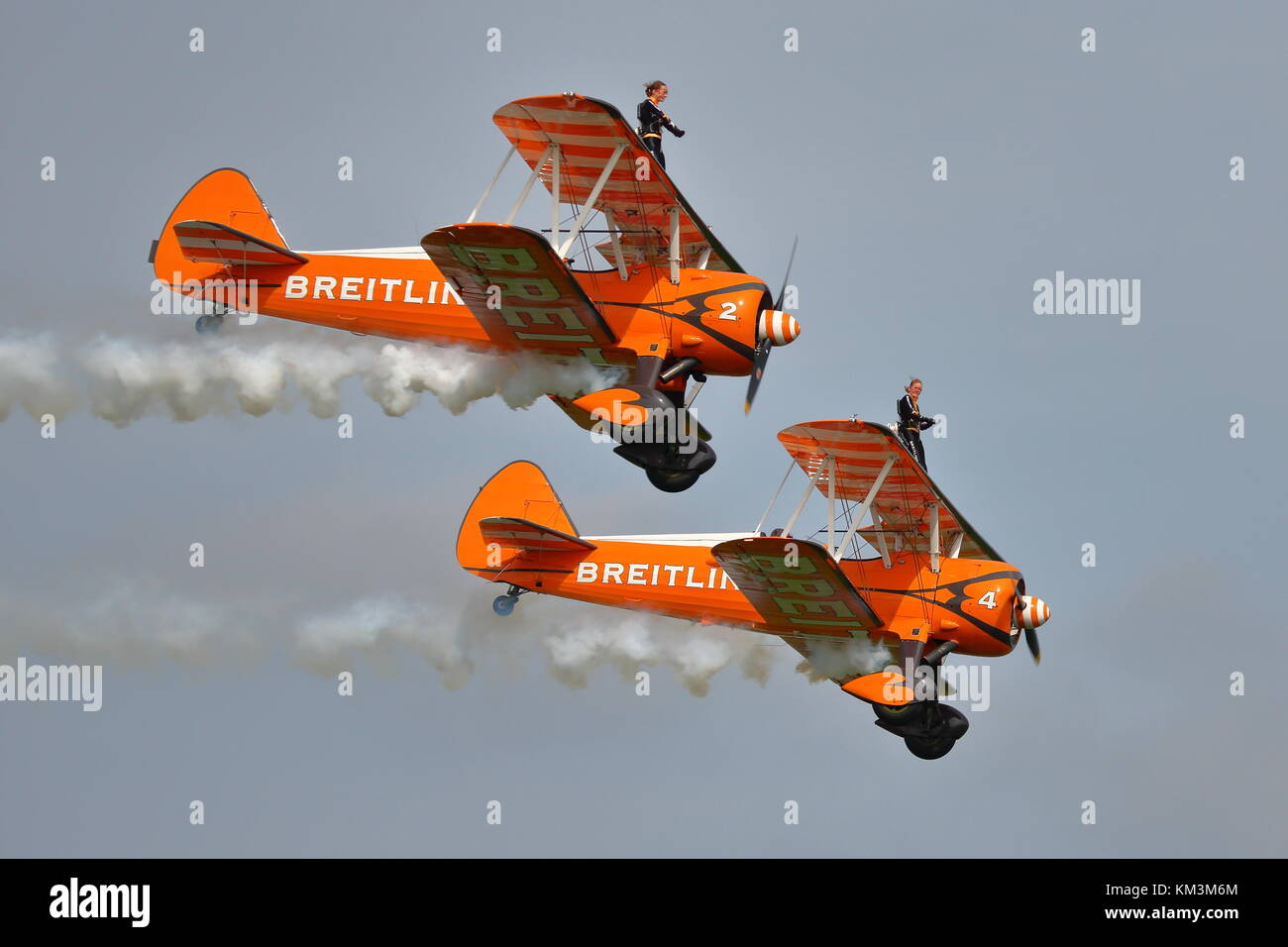 Breitling Wingwalkers mit ihren Boeing Stearmans auf der Abingdon Air Show 2014 Stockfoto