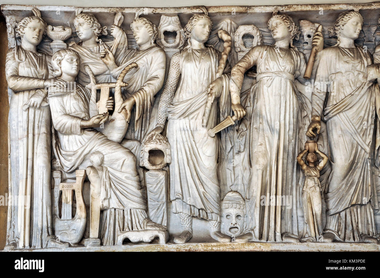 Bas-Relief, Statue und Skulptur in Stein der römischen Götter und Kaiser Stockfoto