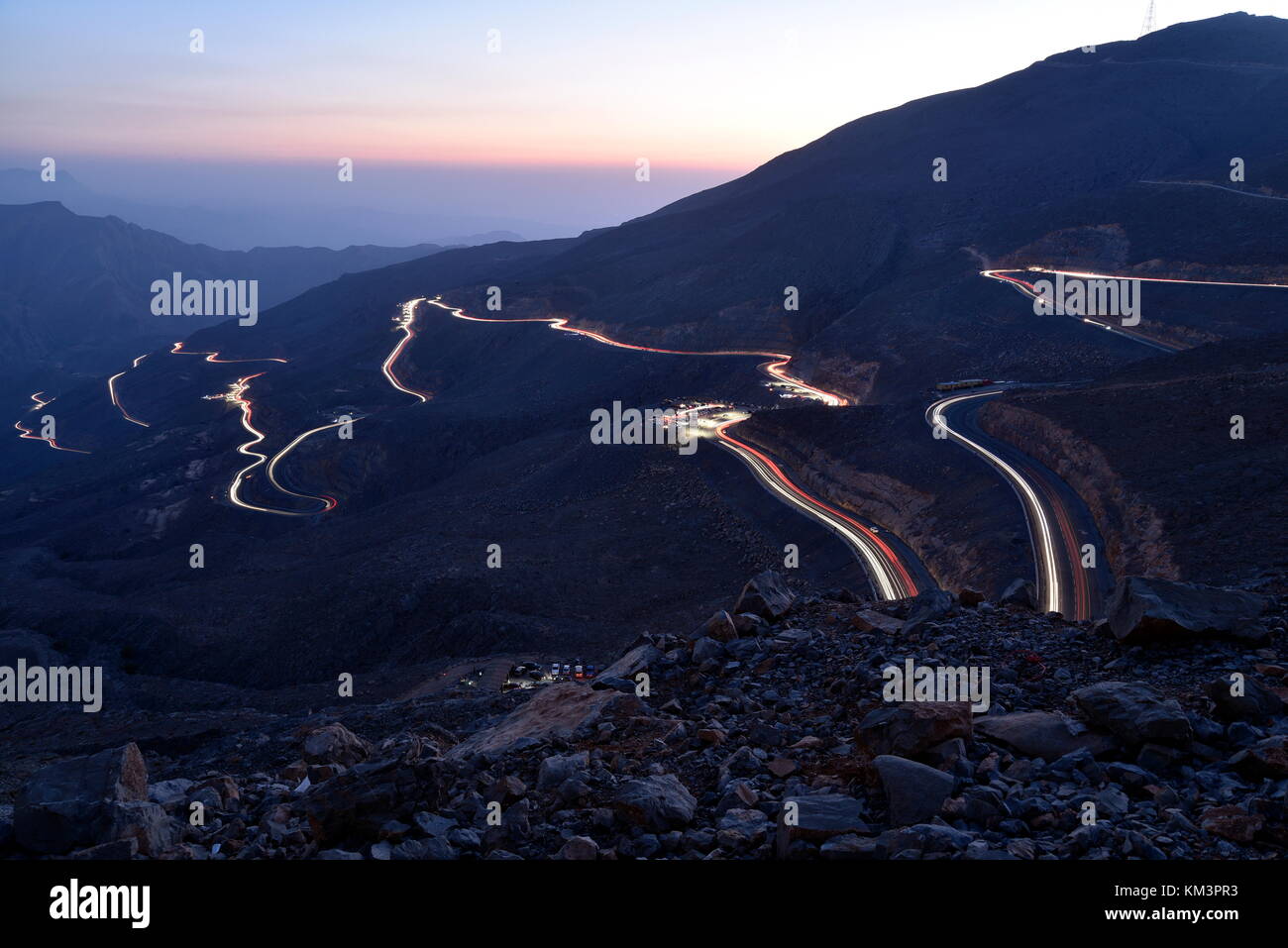 Auto Wanderwege in Jais Berge, Jebel Jais, Ras Al Khaimah, Vereinigte Arabische Emirate Stockfoto