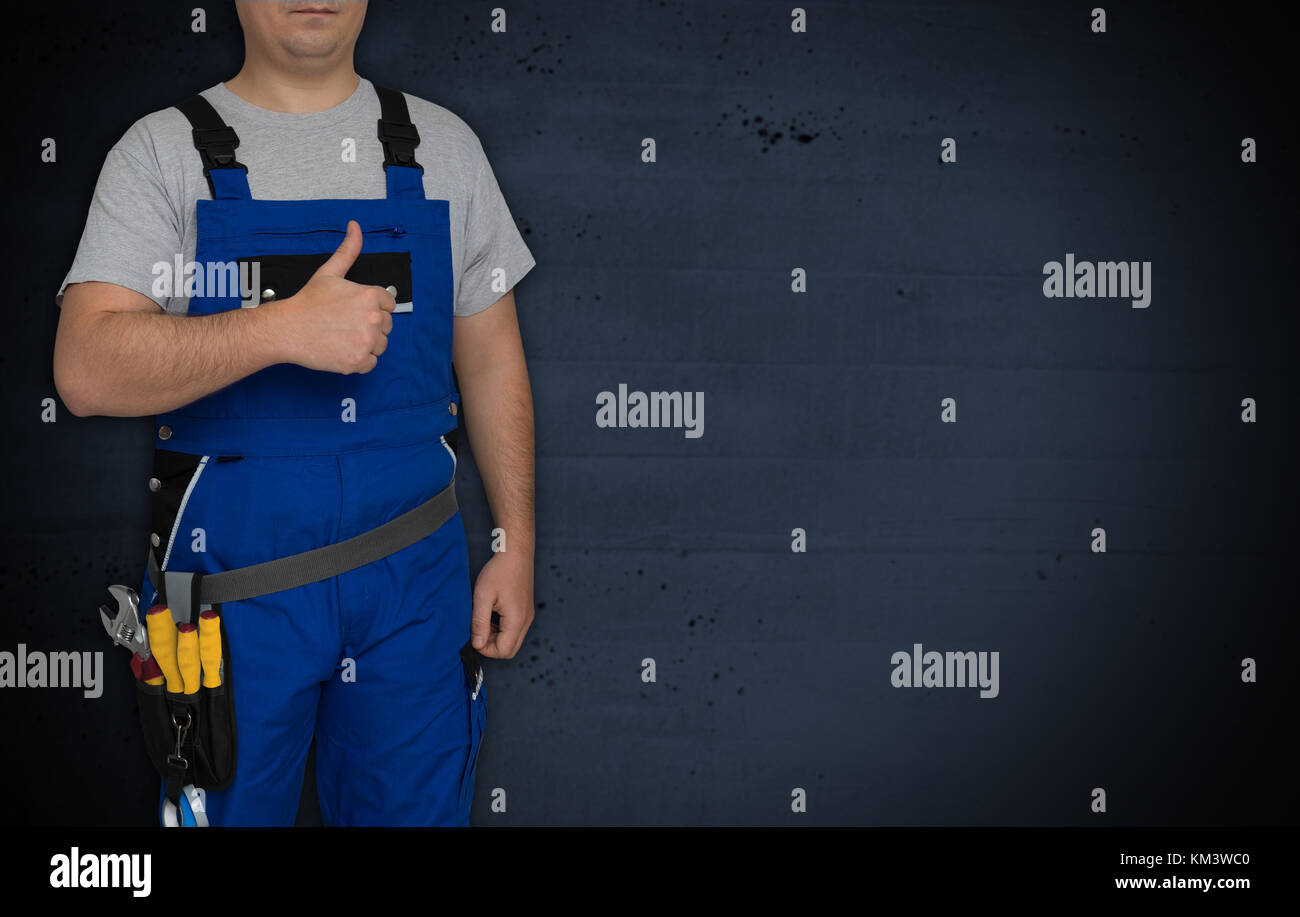 Konzept Vorlage Handwerker mit Daumen nach oben. Stockfoto