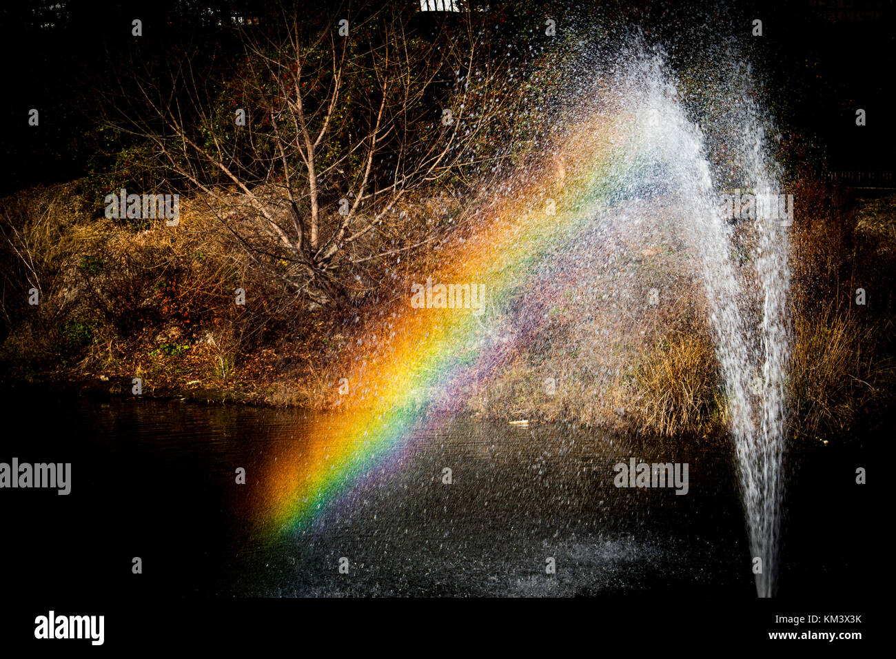 Regenbogen und Wasserfall Stockfoto