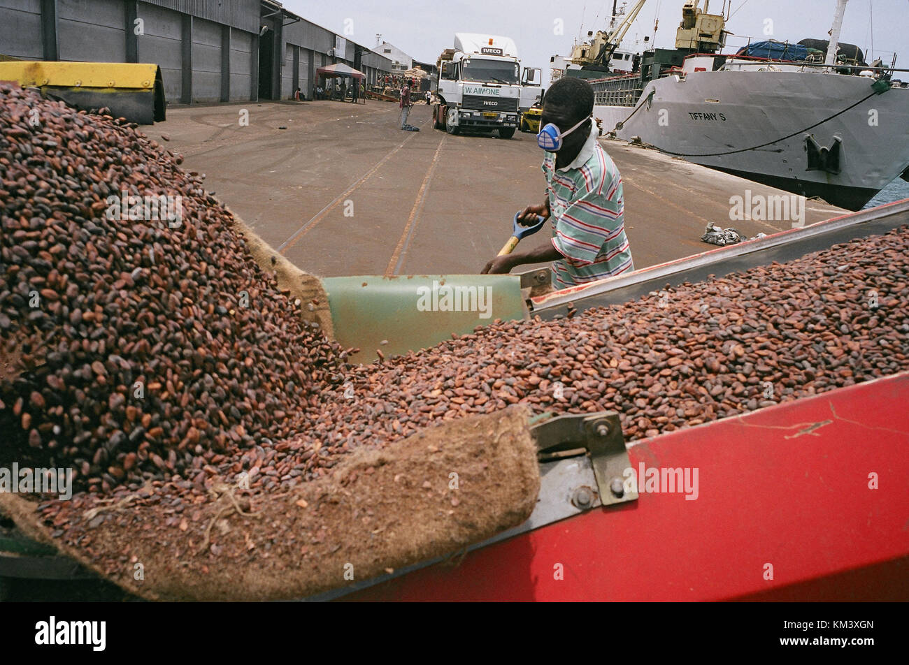 Lagerung und dispatgh von Kakaobohnen, Port takoradi, Ghana, West Afrika, Afrika Lagerung und dispatgh von Kakaobohnen credit © marco Vacca/Sintesi/al Stockfoto