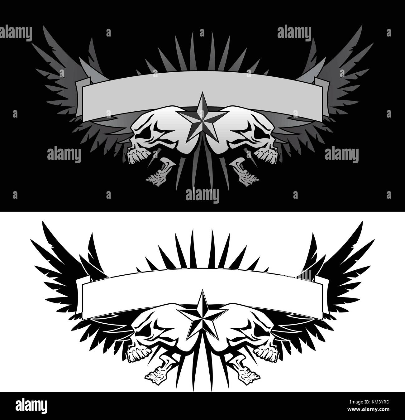 Totenkopf Flügel mit Banner tattoo style Vektorgrafik Stock Vektor