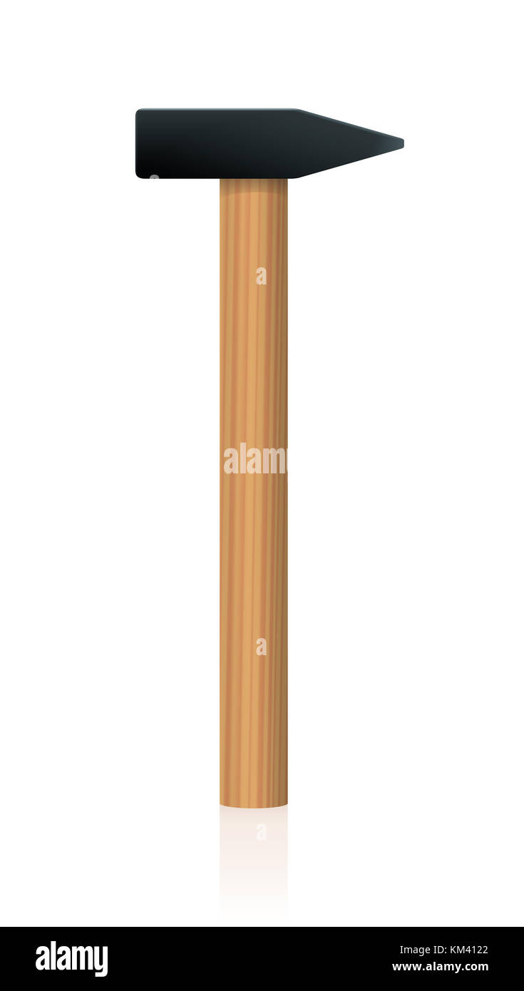 Hammer - aufrecht stehend Basic hand Werkzeug mit Griff aus Holz und Eisen Kopf - Abbildung auf weißen Hintergrund. Stockfoto