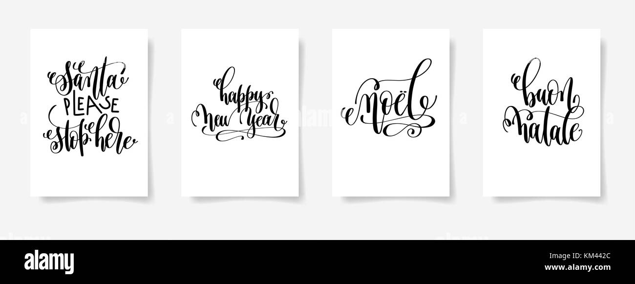 Santa bitte hier aufhören, frohes neues Jahr, Noel, Buon Natale Stock Vektor