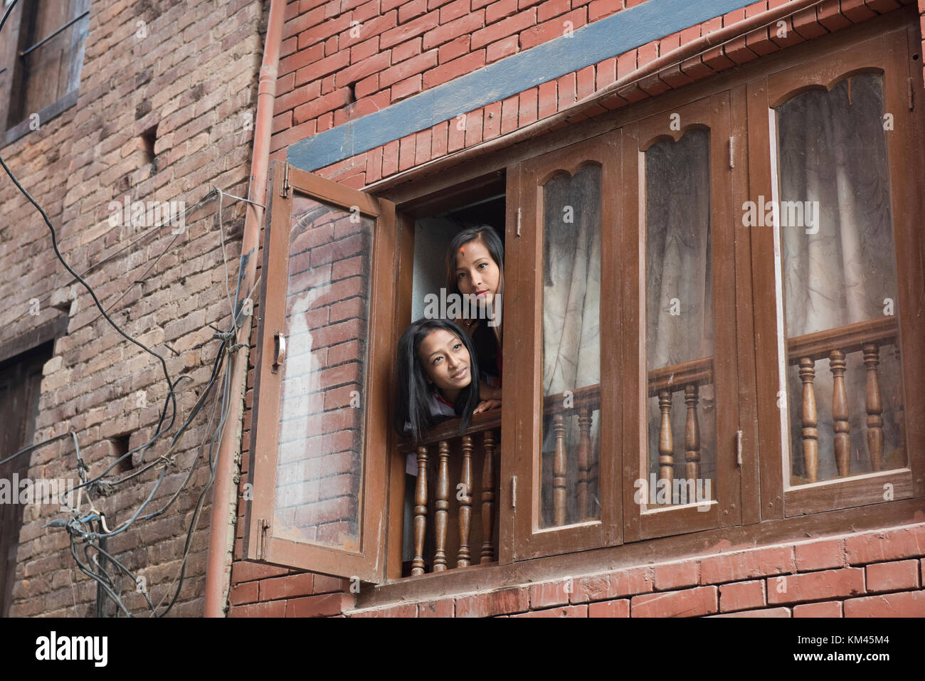 Blick aus dem Fenster, Kathmandu, Nepal Stockfoto