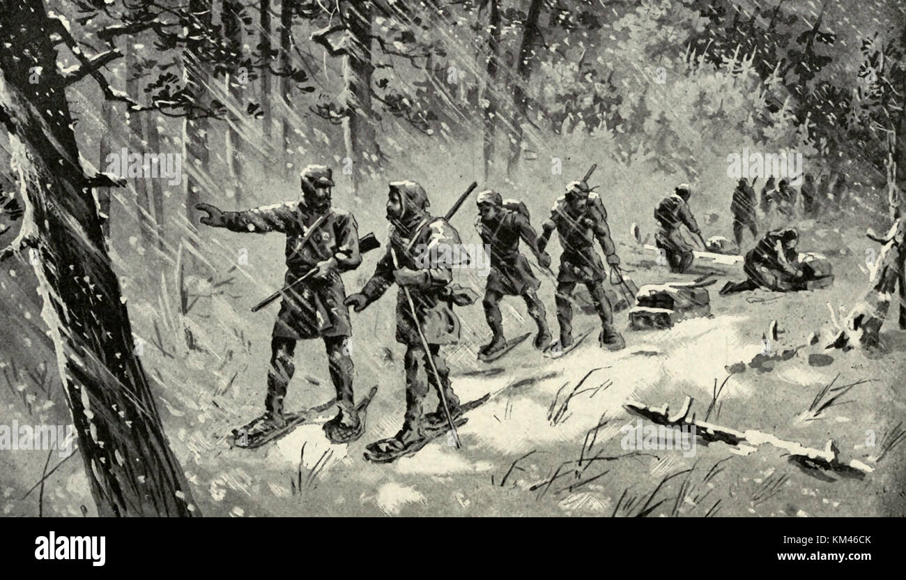 Hecht auf Schneeschuhen erkunden Stockfoto