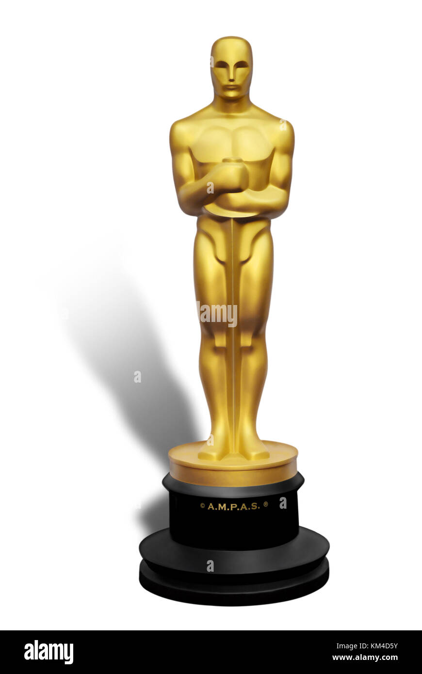 Abbildung: golden Oscar Statue vor weißem Hintergrund Stockfoto