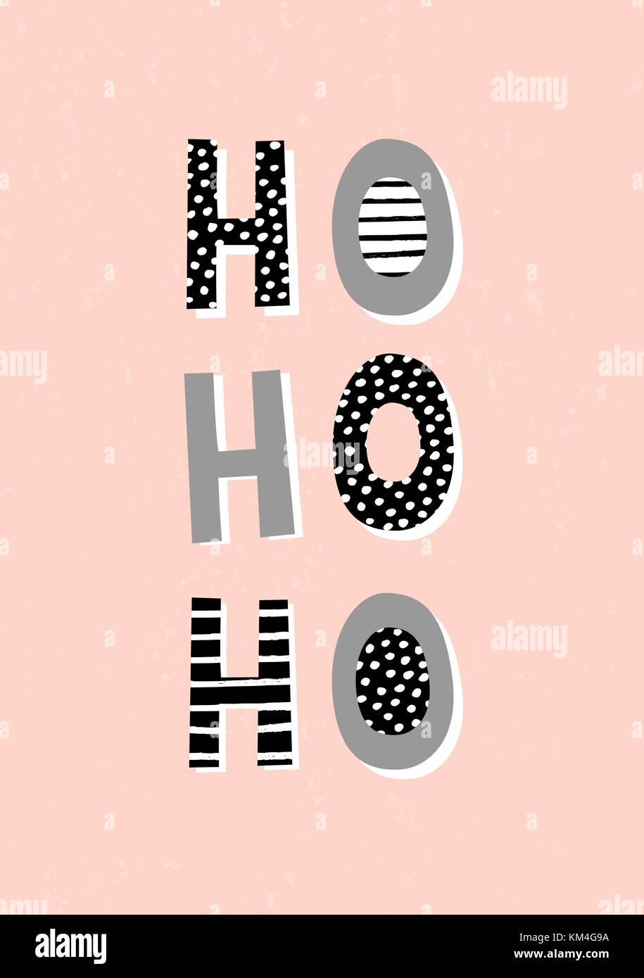 Typographischen Stil Design für eine weihnachtliche Grußkarte mit dekorativen Buchstaben text Ho Ho Ho auf Pastell rosa Hintergrund. Moderne Winter Poster, b Stock Vektor