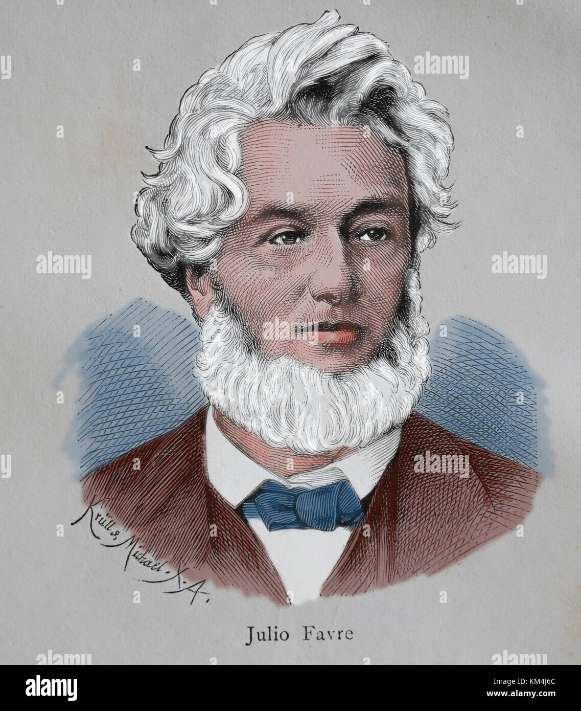 Jules Favre (1809-1880). Französischer Staatsmann. Führer der gemäßigten Republikaner. Hochformat. Gravur, 1883. Stockfoto