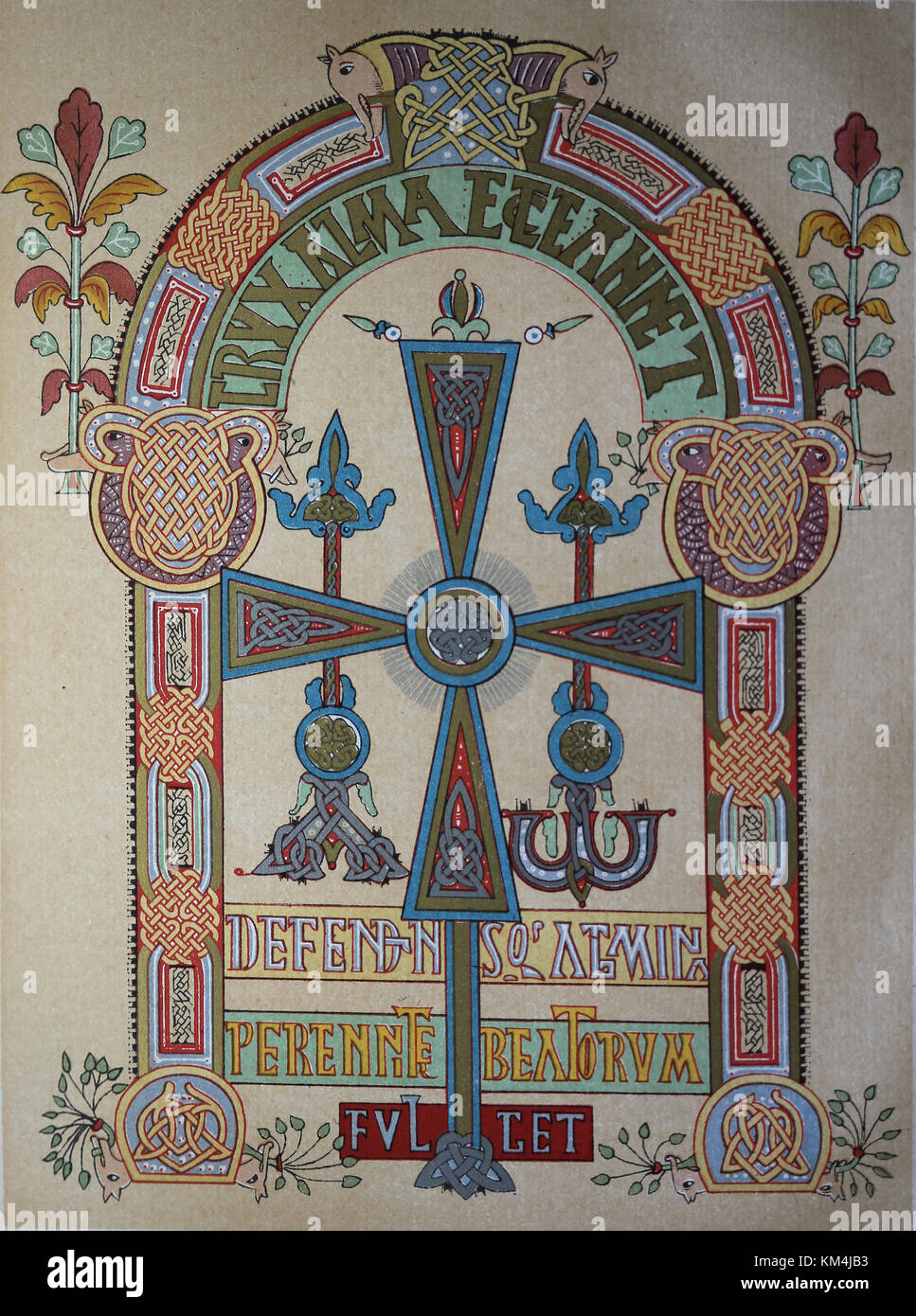 vorromanische und Mozarabas. Codex Vigilanus. Version von Chronicon Albeldense, 976. Westgotische Kreuz. Replikat. Spanien. Stockfoto
