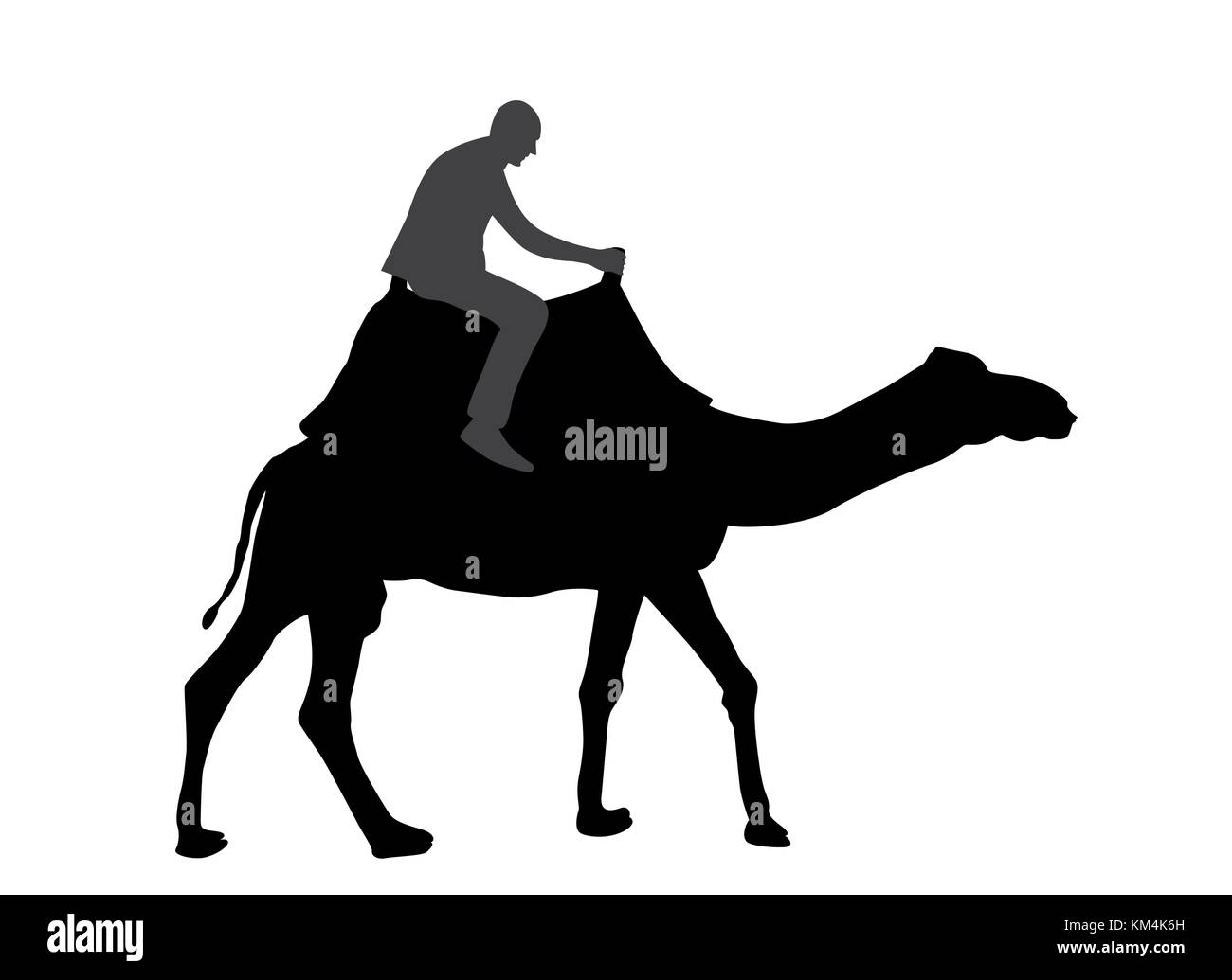Schwarze und weiße Silhouette eines Kamels mit einem Beduinen. Vector Illustration.eps 10. Stock Vektor