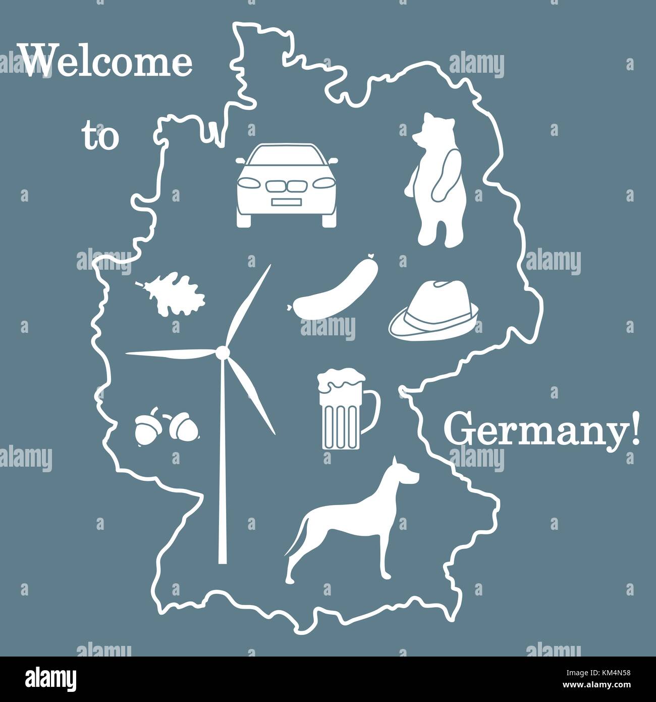 Vector Illustration mit verschiedenen Symbolen in Deutschland. Reisen und Freizeit. Design für Banner, Poster oder Drucken. Stock Vektor
