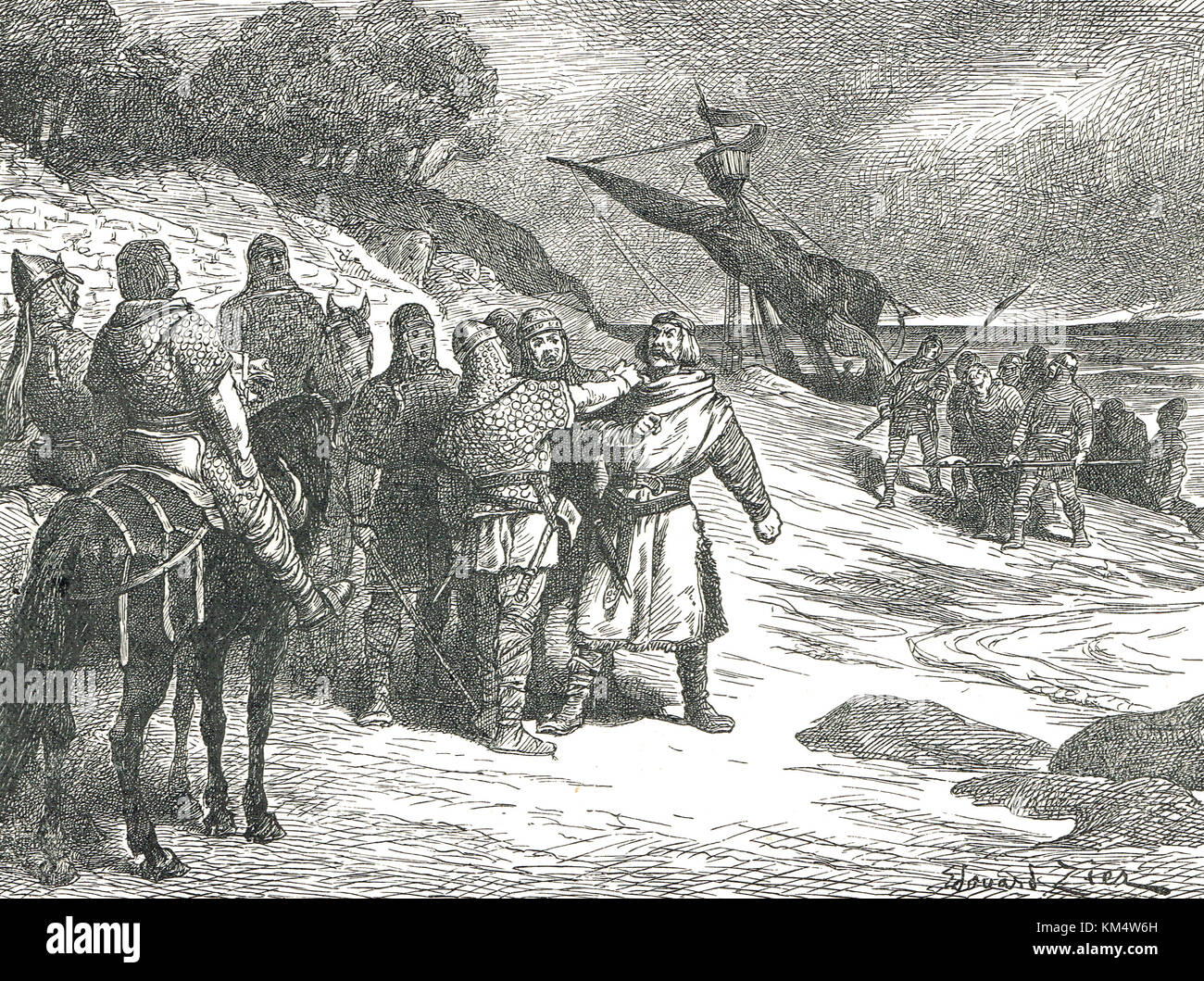 Harold Godwinson, später König Harold II., gefangen genommen von Guy I., Graf von Ponthieu, Frankreich, 1064 Stockfoto