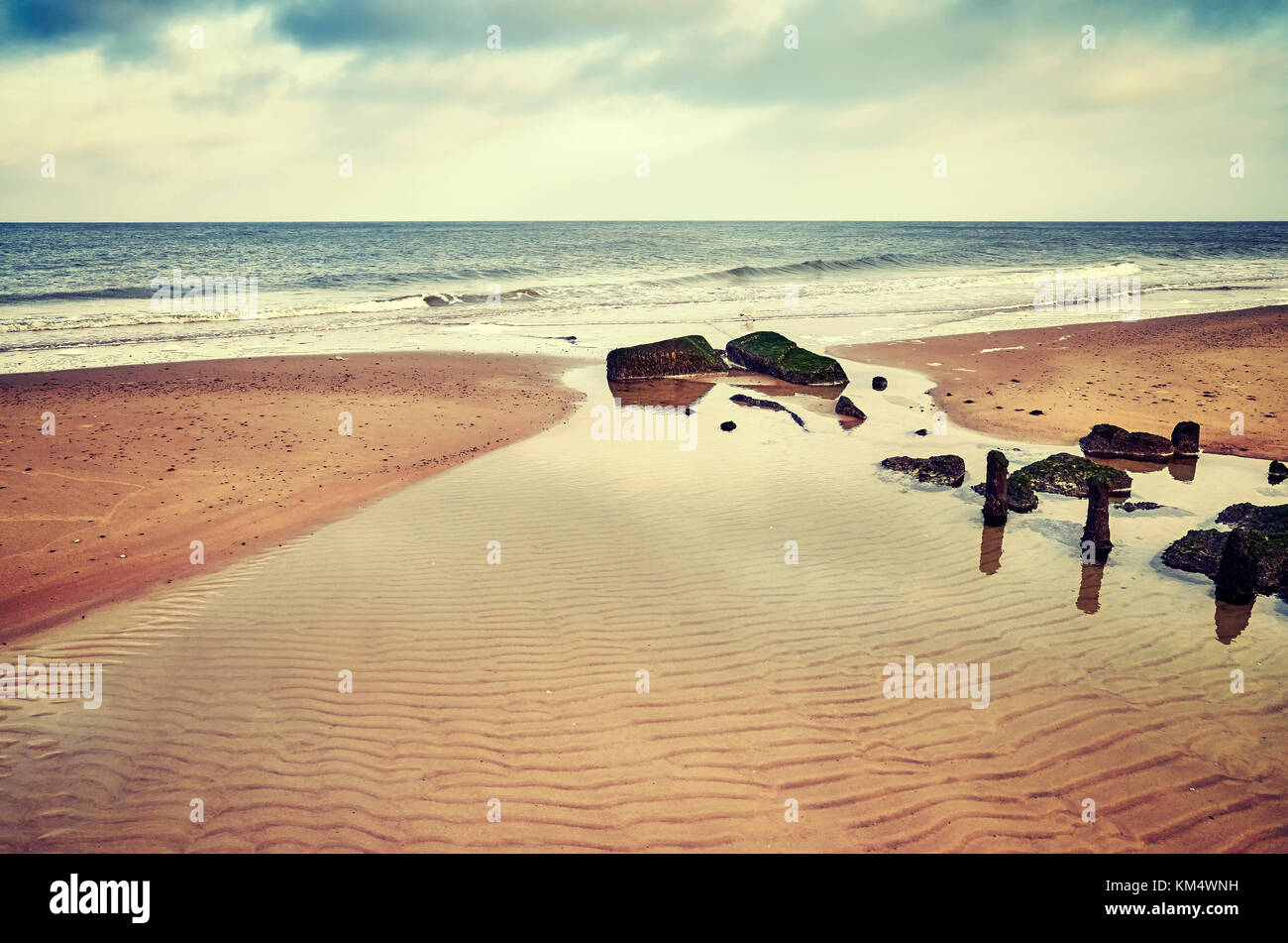 Farbe getonte Bild eines leeren Strand, Natur Hintergrund. Stockfoto