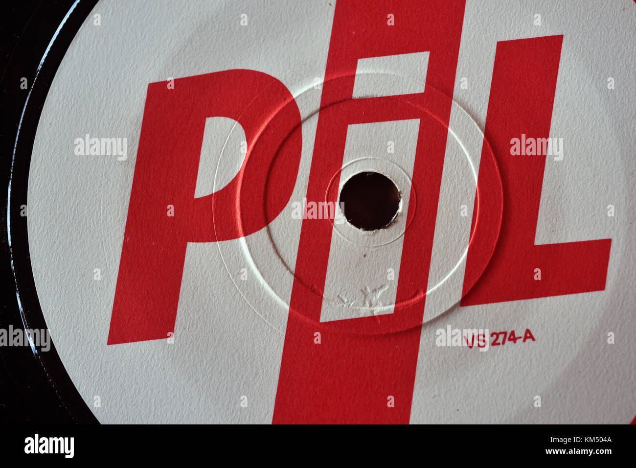 Public Image Limited Logo auf einem Label Stockfoto