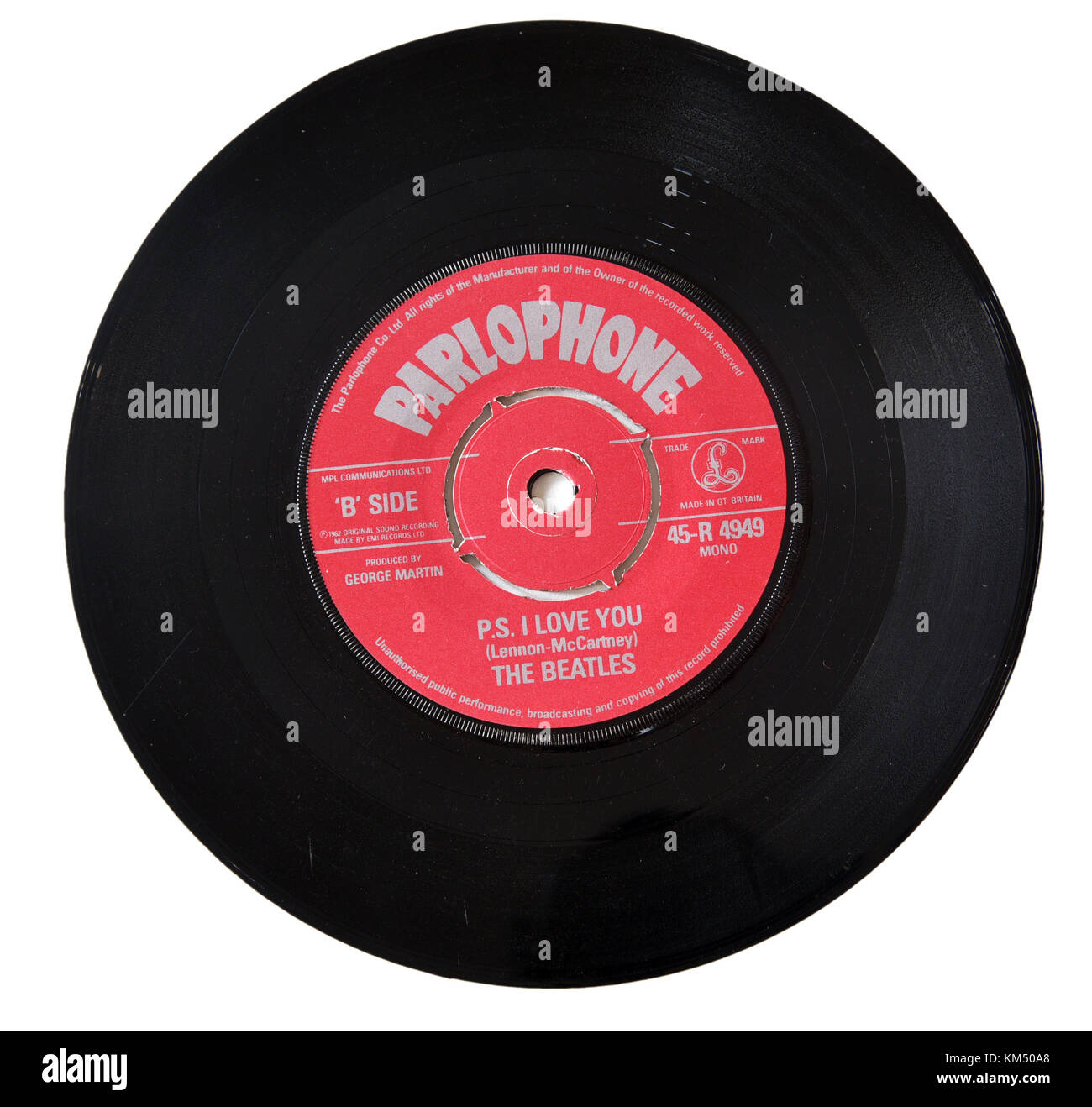 Beatles PS ICH LIEBE DICH Single auf dem roten Parlophone label Stockfoto