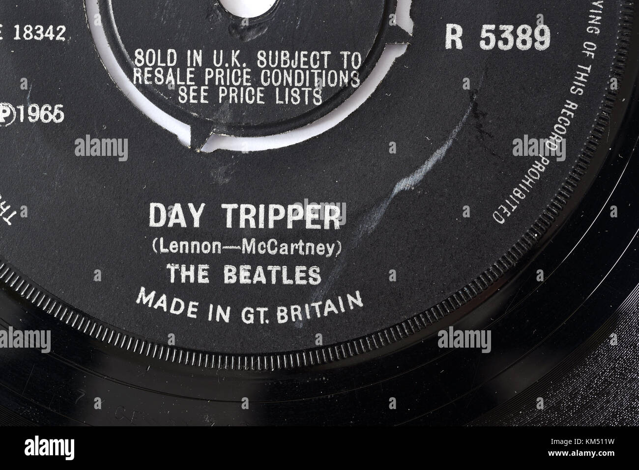 Beatles Day Tripper sieben Zoll single label Details Stockfoto