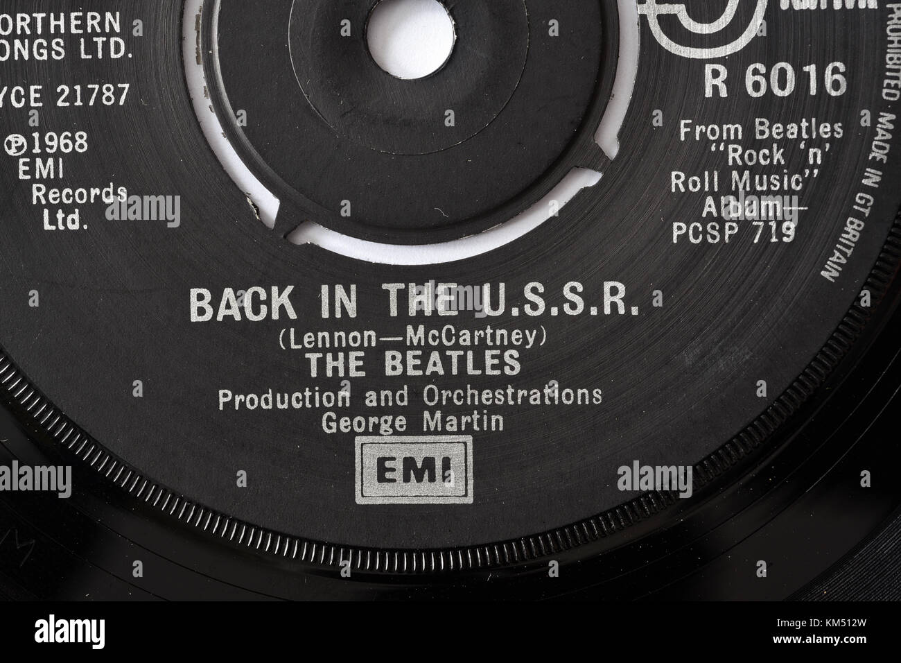 Beatles zurück in die UDSSR sieben Zoll single label Details Stockfoto