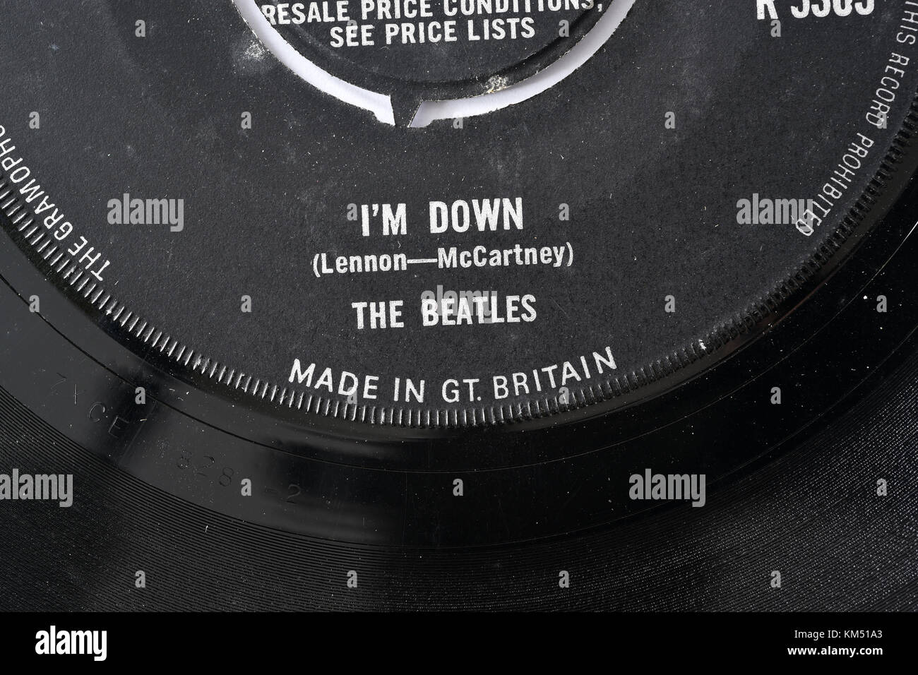 Beatles Ich bin unten sieben Zoll single label Details Stockfoto