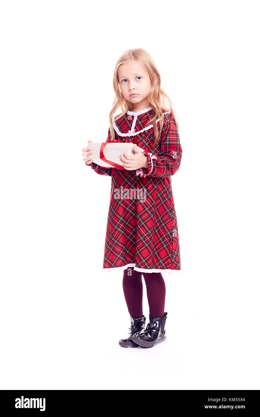 Nettes Mädchen mit Geschenk Box Stockfoto
