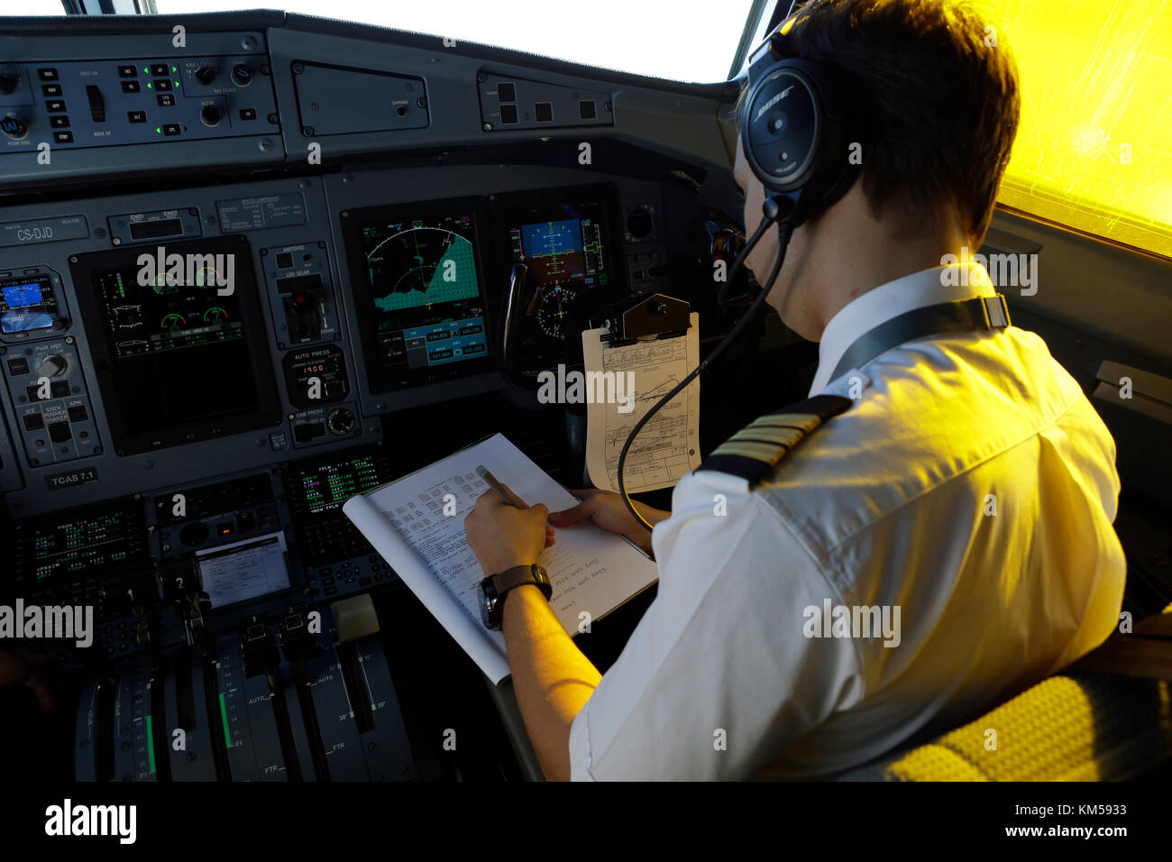 Pilot Co-Pilot Cockpit Commercial Airplane Stockfoto