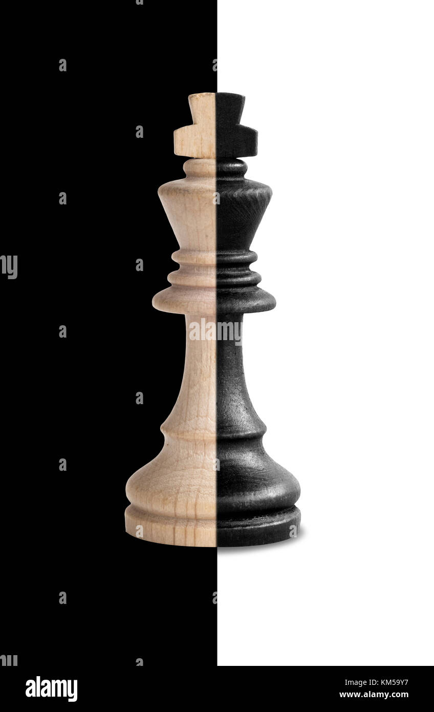 Schach dem König seine Dualität in schwarzen und weißen Hintergrund. Stockfoto