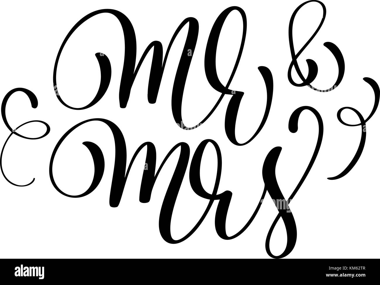 Herr und Frau Text auf weißem Hintergrund. Hand gezeichnet Kalligraphie Hochzeit Schriftzug Vector Illustration Stock Vektor