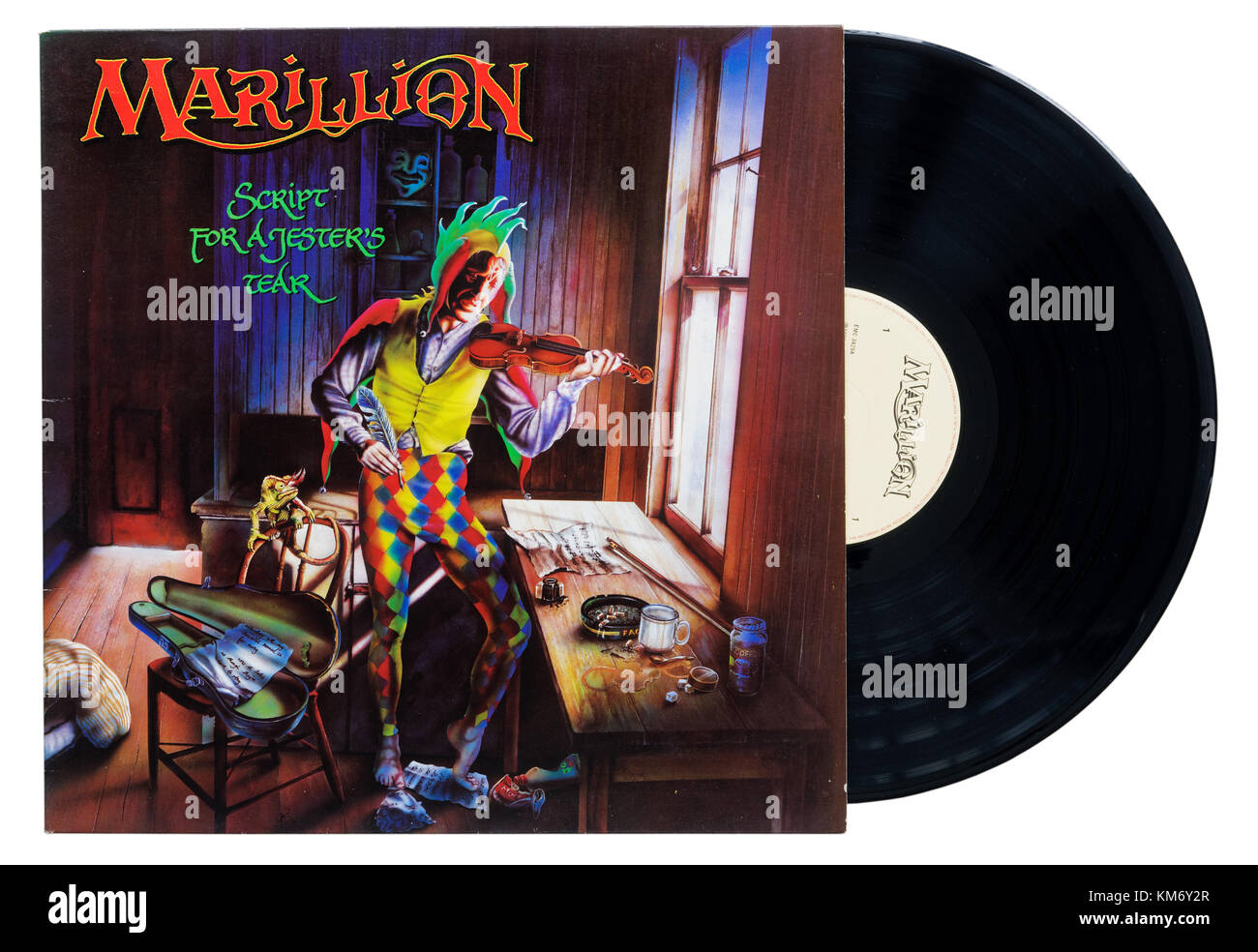 Marillion Script für das Album ist ein Hofnarr Reißen Stockfoto