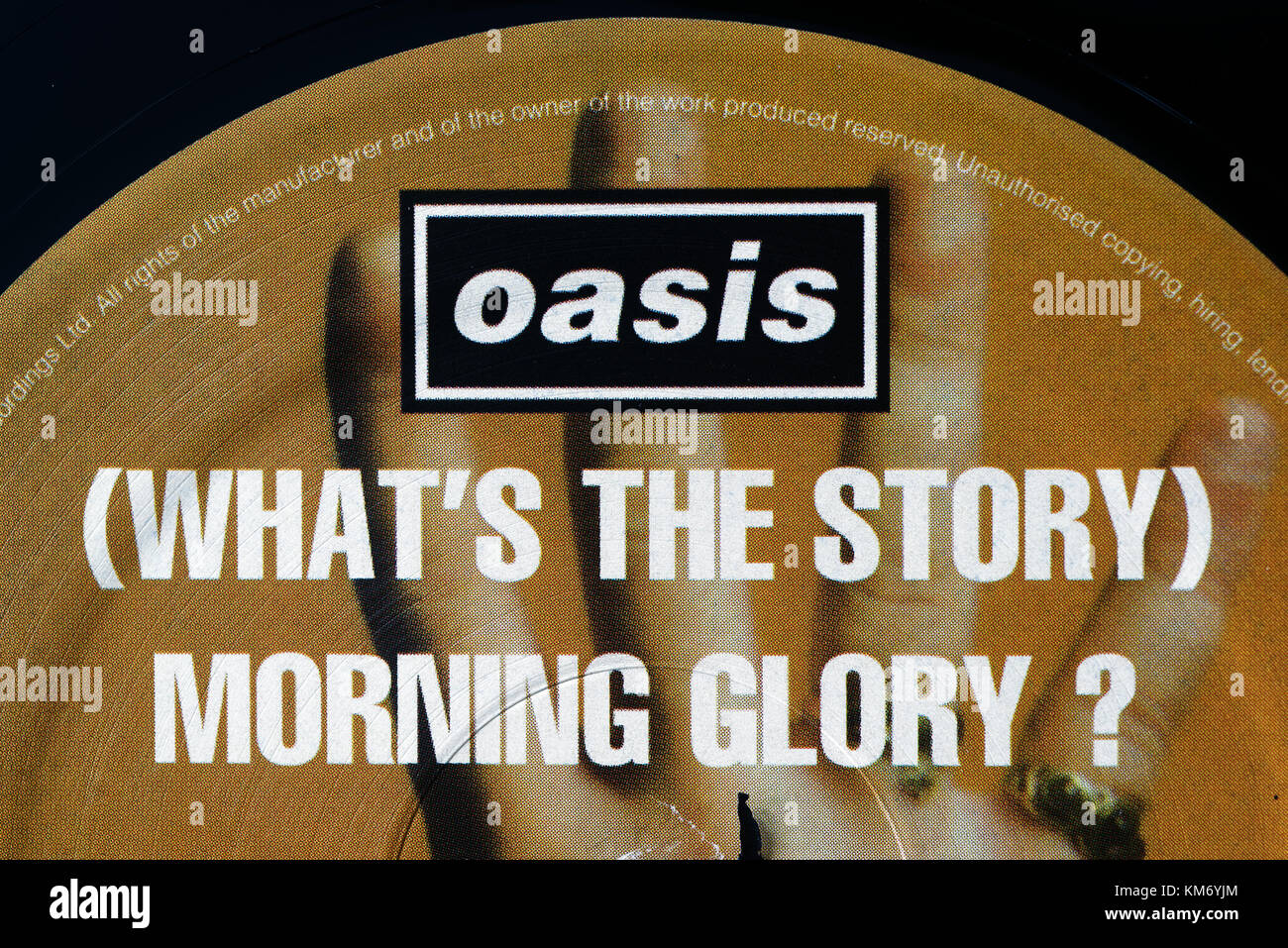 Oasis Album Was ist die Story Morning Glory label Detail Stockfoto